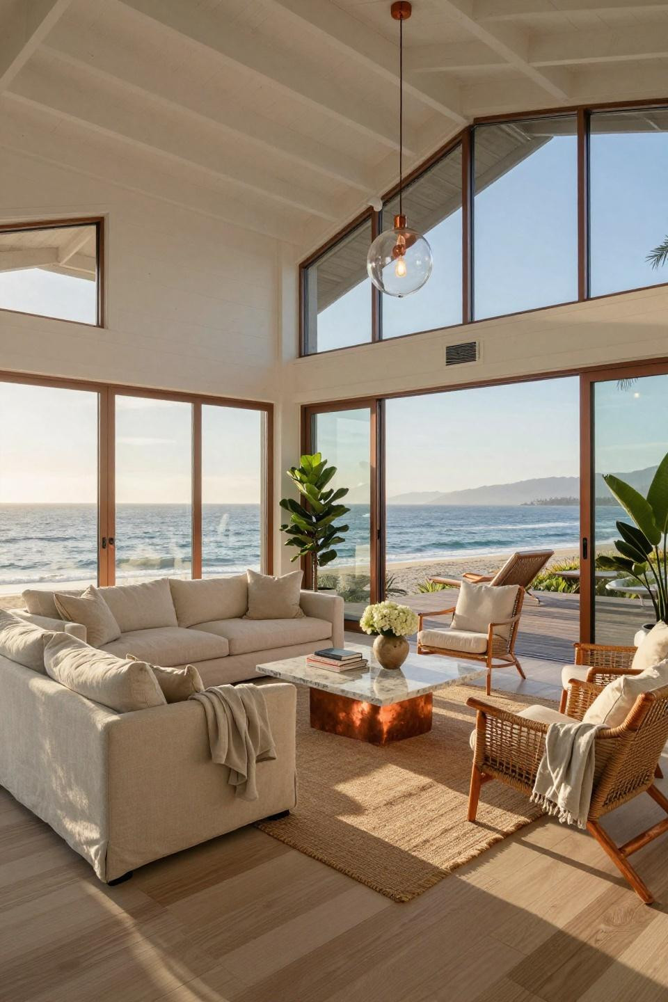 3 season porch ideas sunroom with NanaWall glass doors overlooking Pacific Ocean
