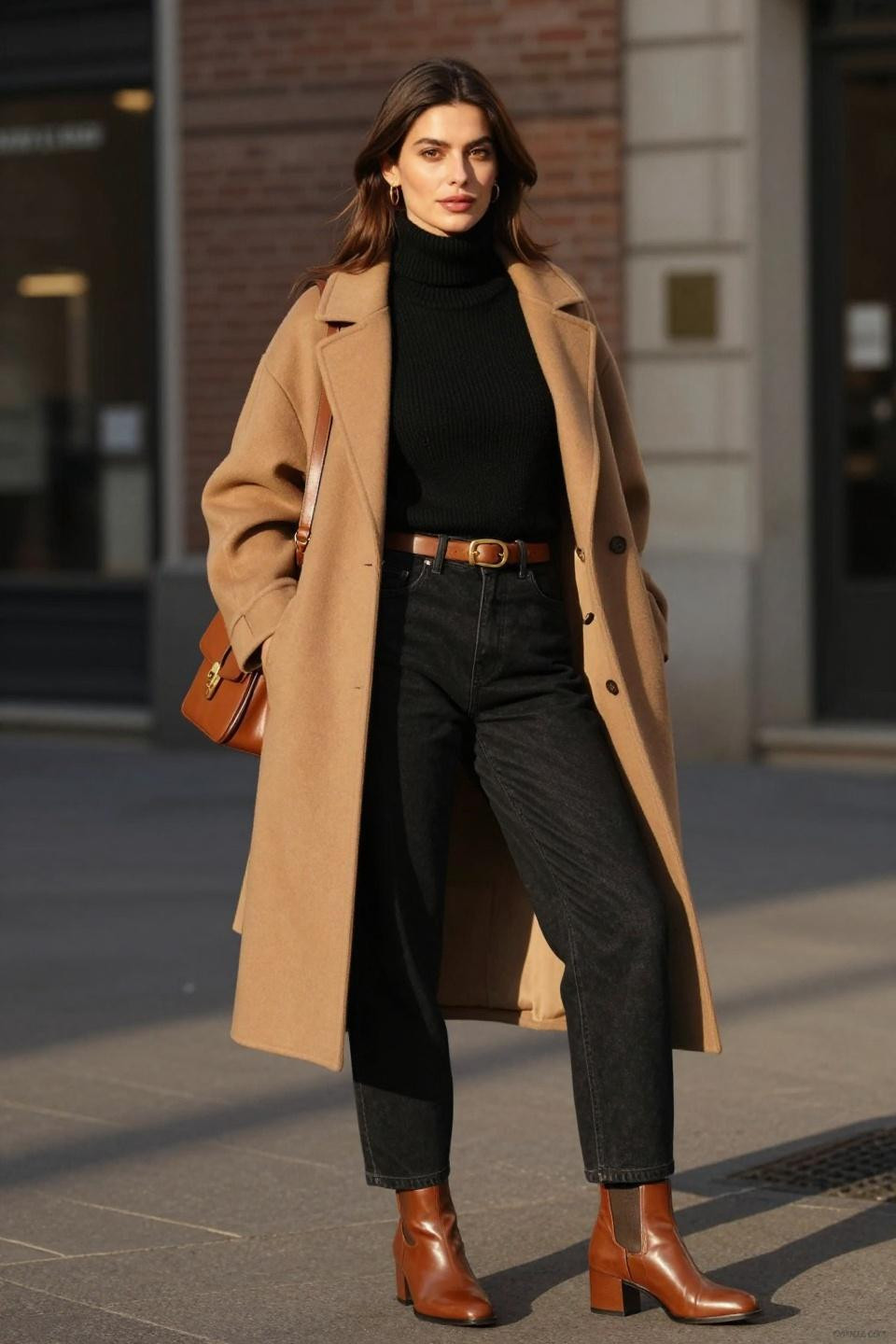 Barrel jeans outfit winter European cobblestone styling