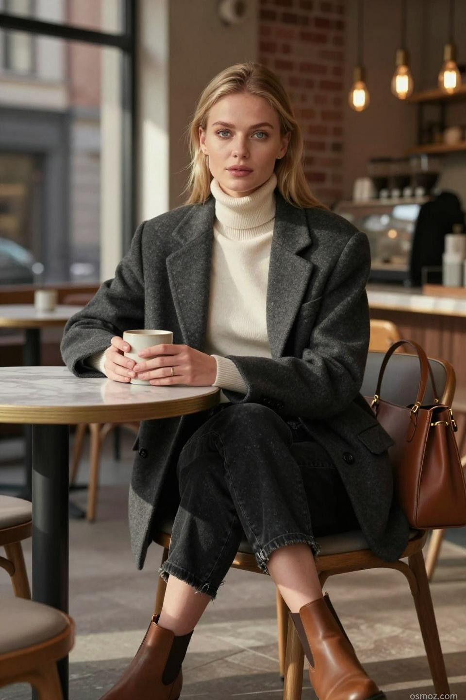 Faded black jeans outfit coffee shop lifestyle moment