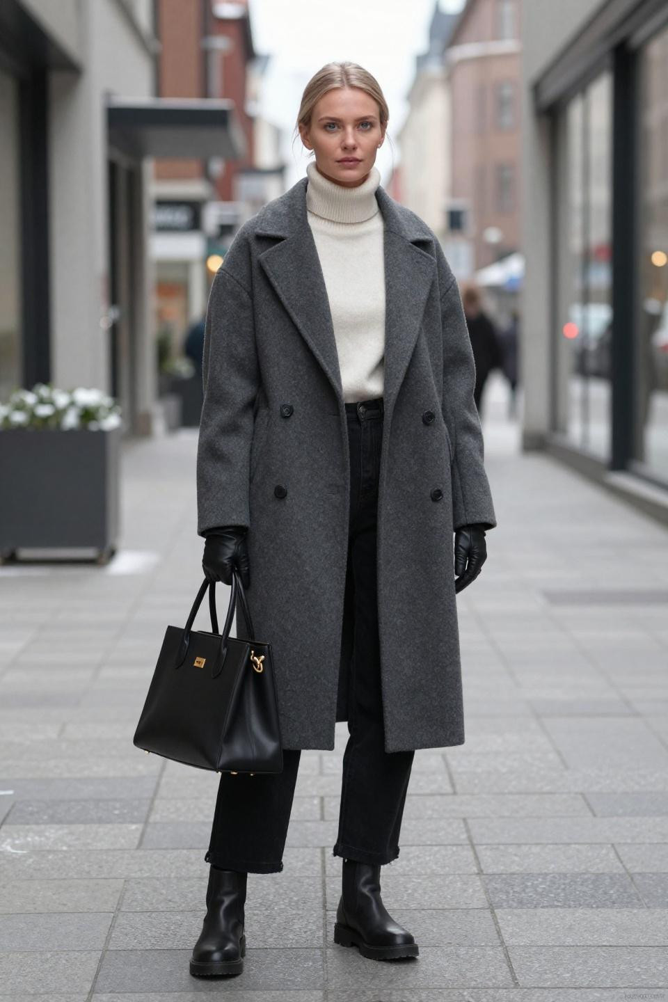 Barrel pants outfit winter downtown professional styling