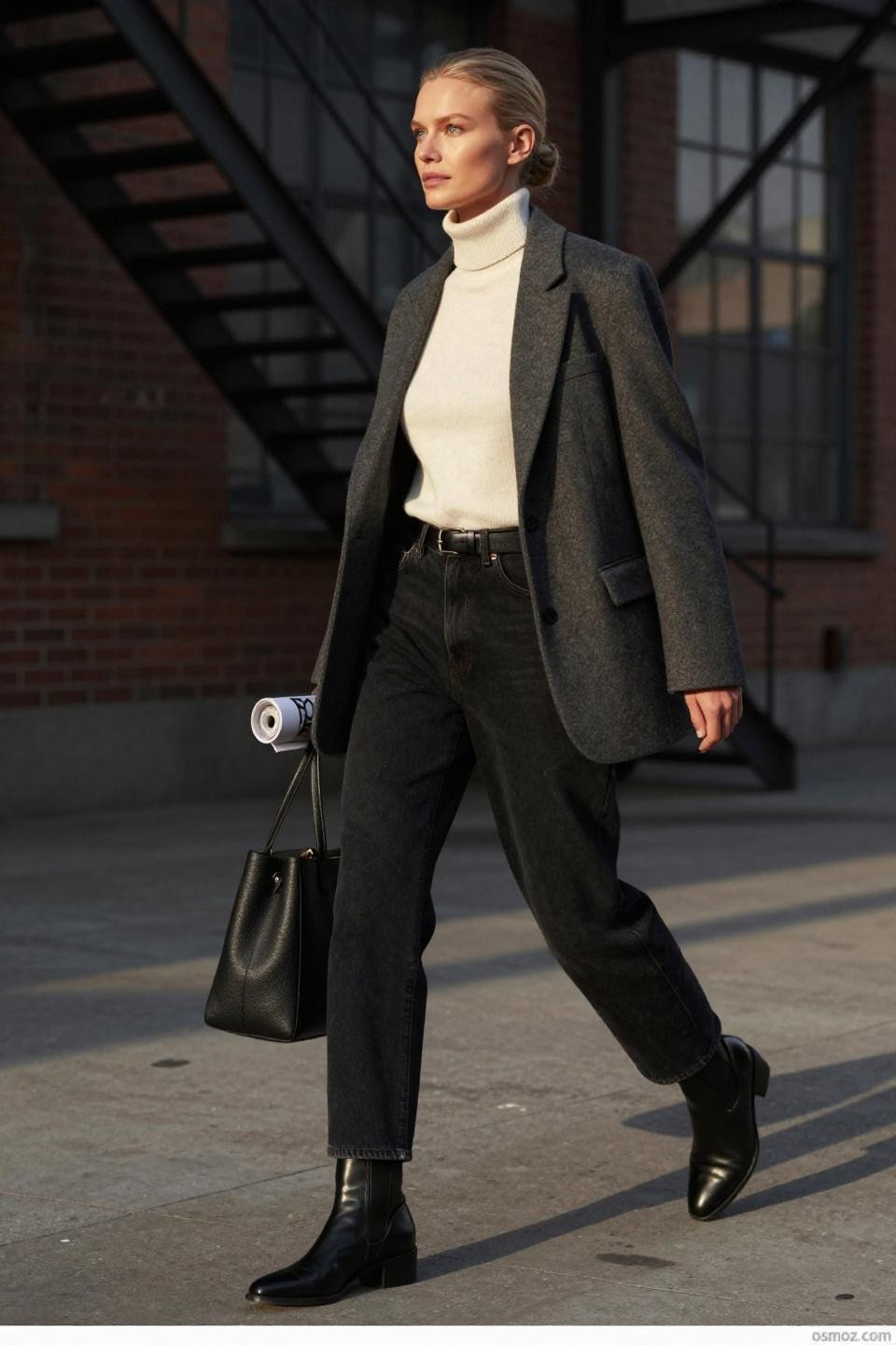 Barrel jeans outfit fall warehouse district golden hour