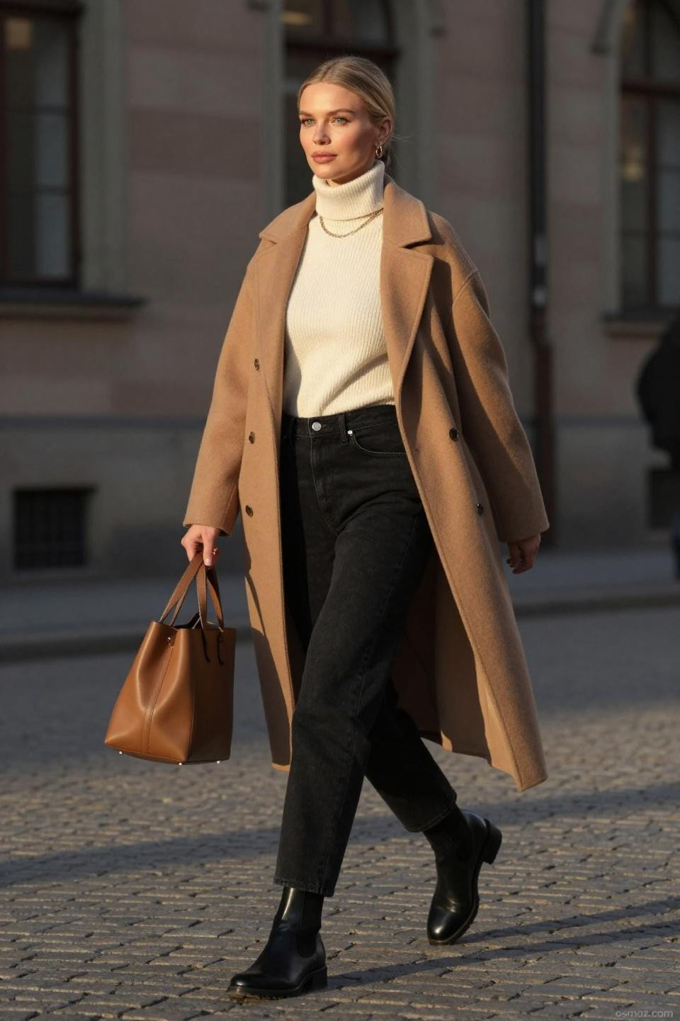 Black barrel jeans outfit winter cobblestone street style