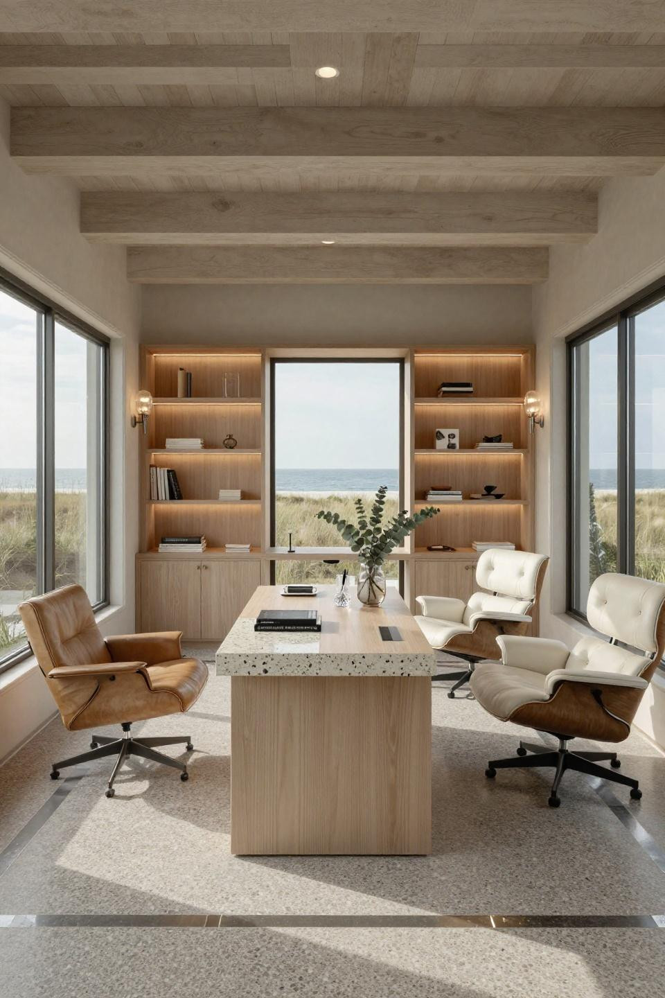 Office in house with Scandinavian serenity and ocean views