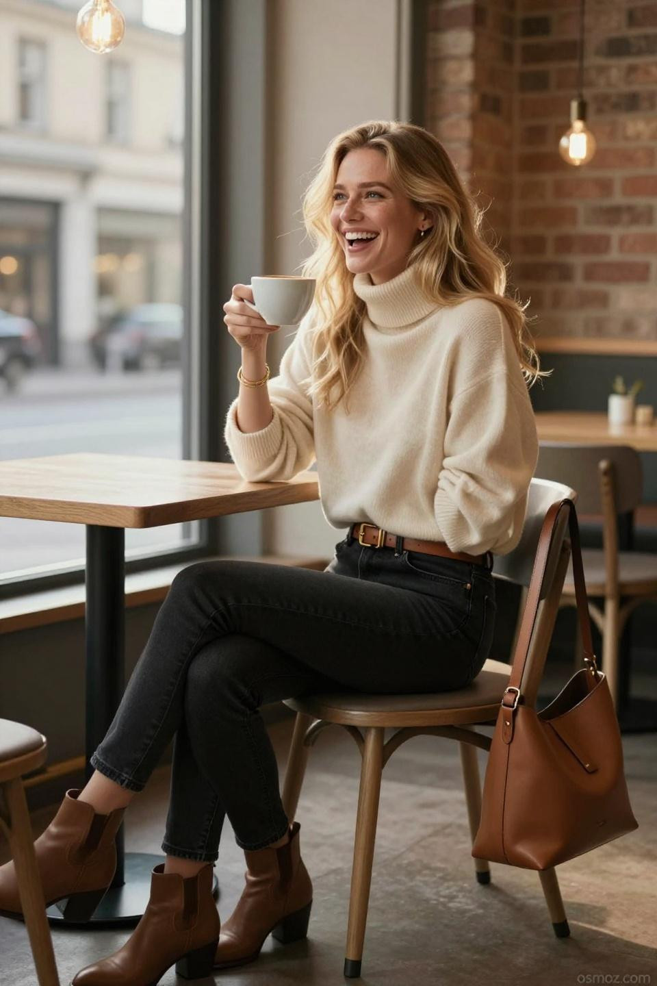 how to style black jeans casual with oversized cream cashmere