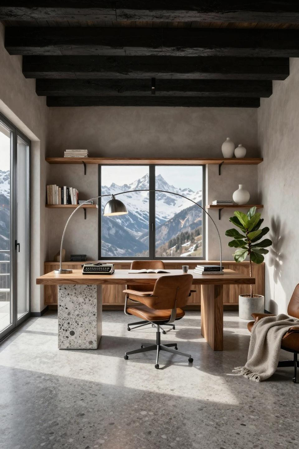 Work from home desk setup with terrazzo Veneziano base and walnut top