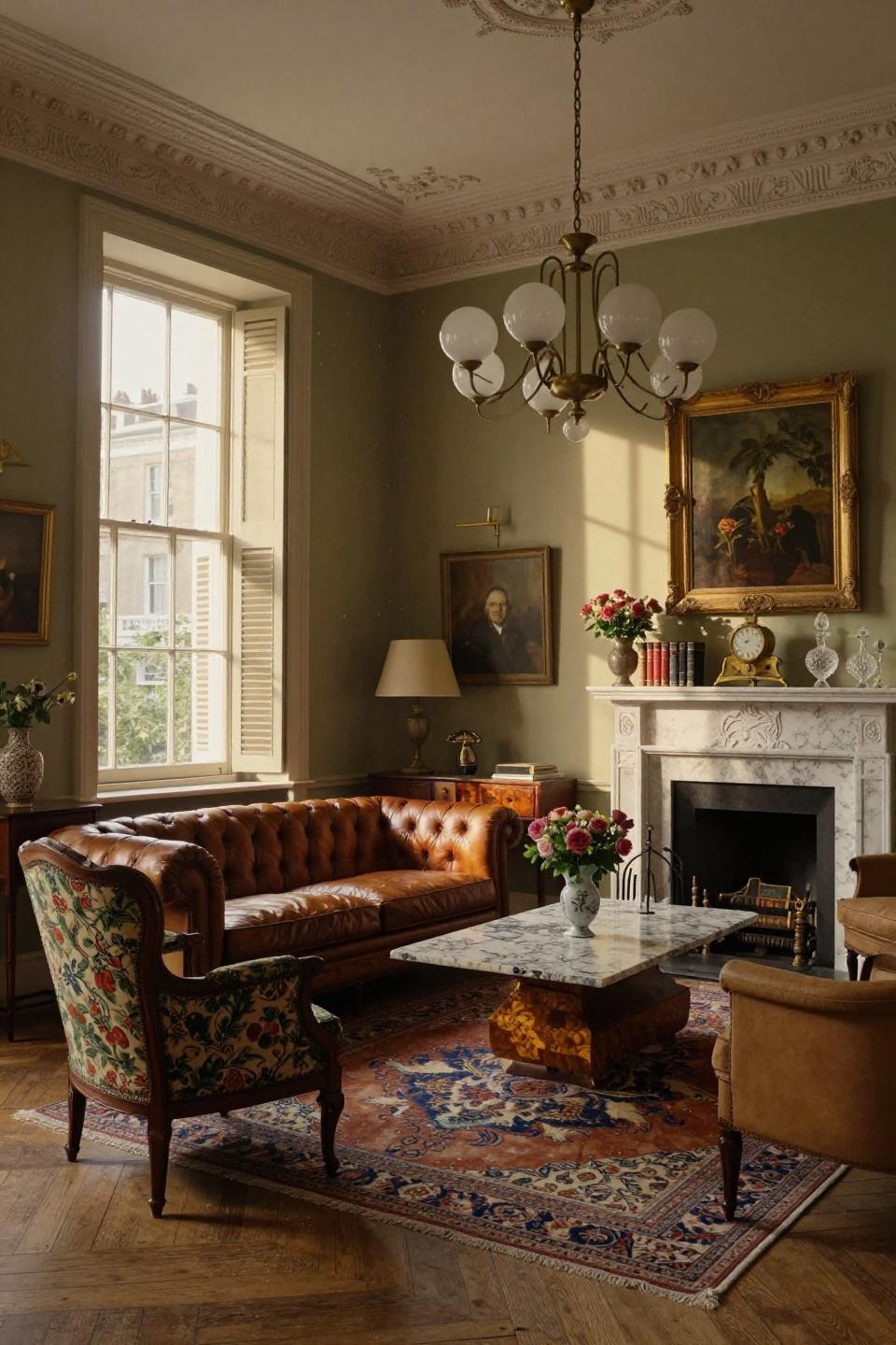 Classic living room decor traditional featuring William Morris fabric and travertine coffee table