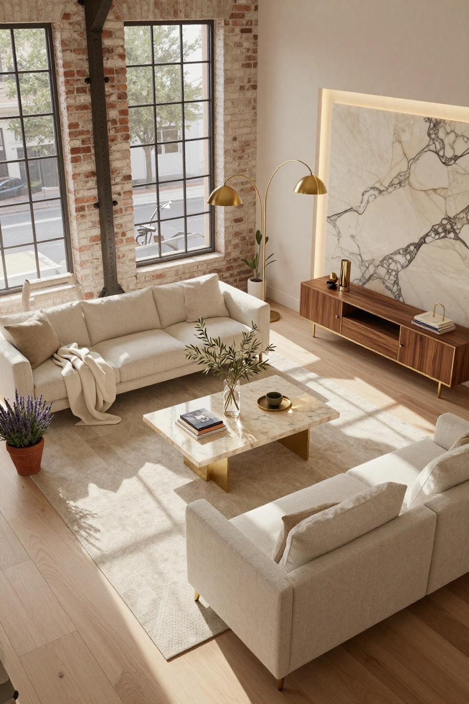 Small family room layout in Tribeca with backlit honey onyx accent wall