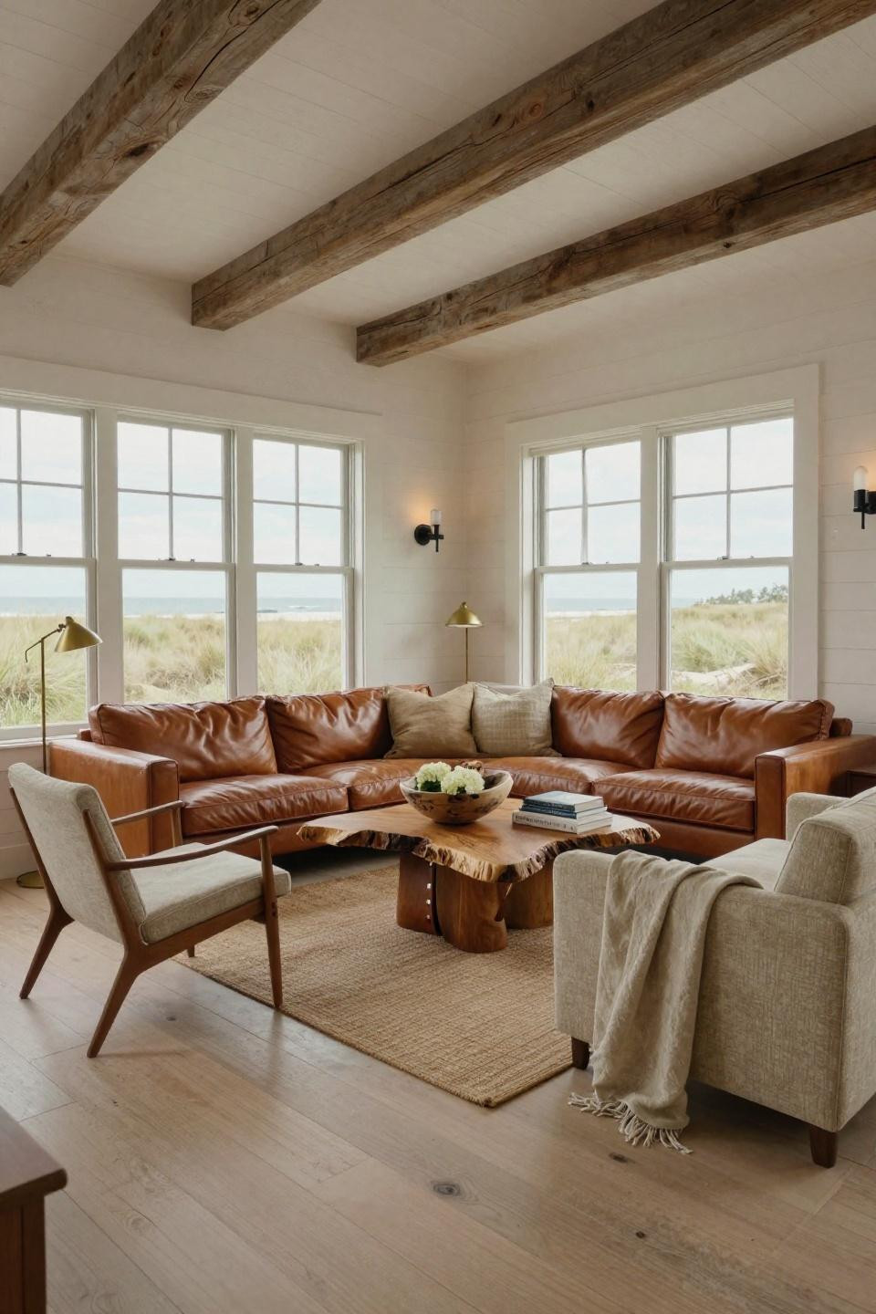 Small family room layout in Hamptons with Vladimir Kagan Serpentine sofa