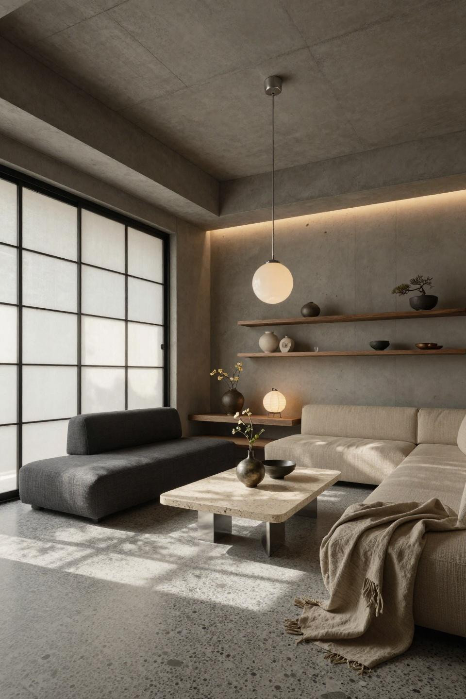 Small square living room layout in Tokyo apartment with B&B Italia Camaleonda