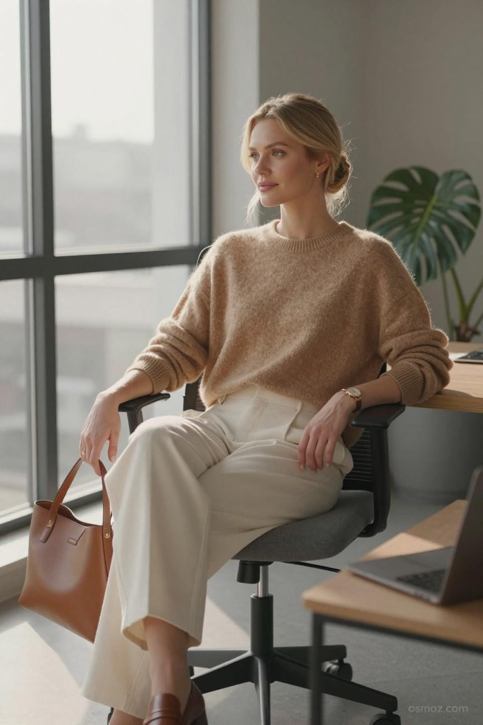 lazy office outfit minimalist professional sweater trousers styling