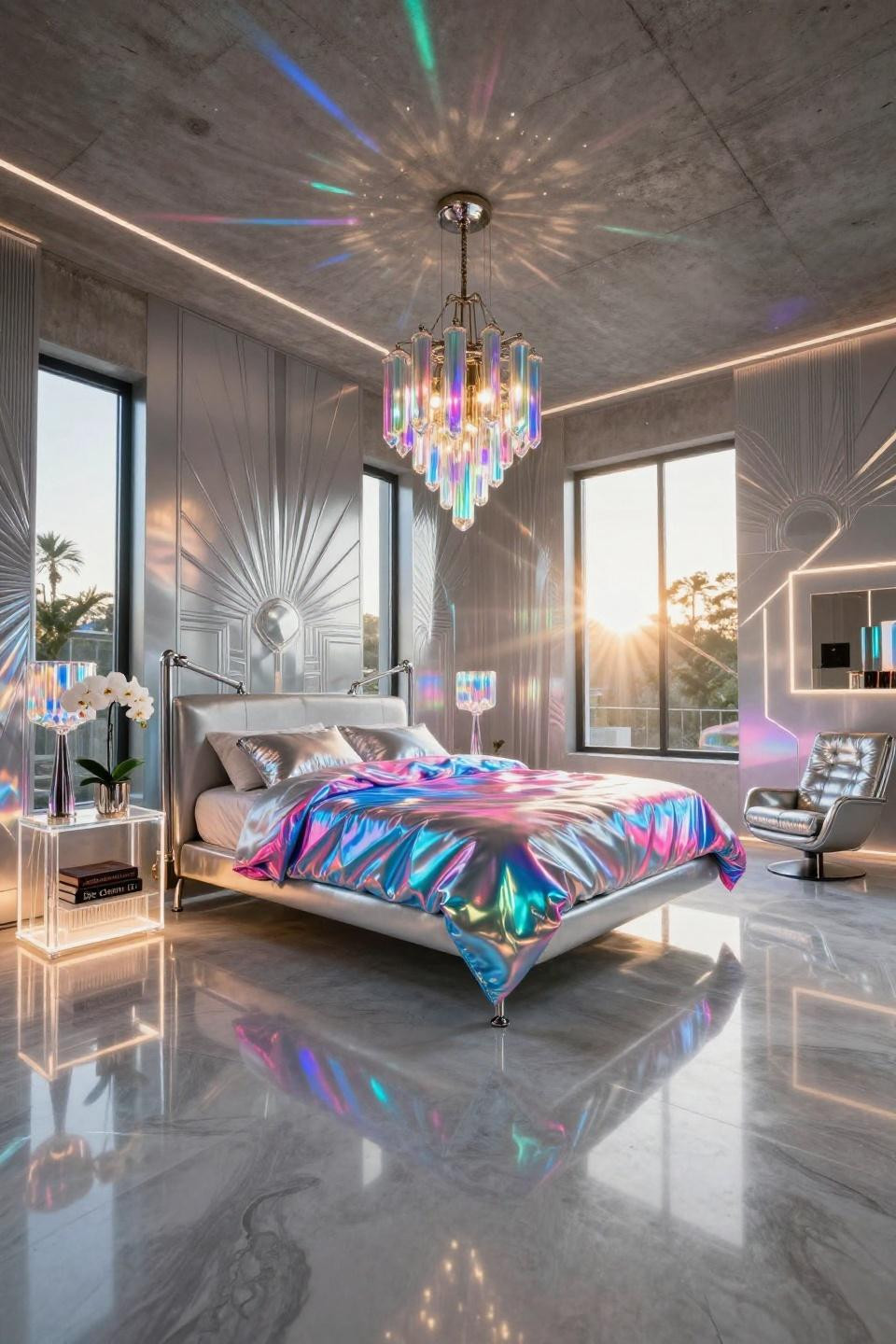 90S room transformed into futuristic Beverly Hills suite with suspended pod bed