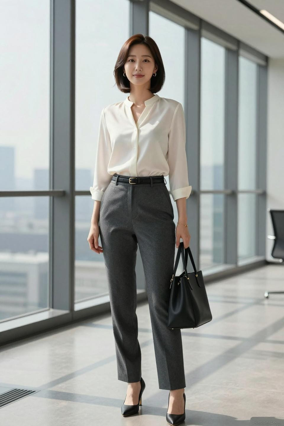 Asian office outfit with silk blouse