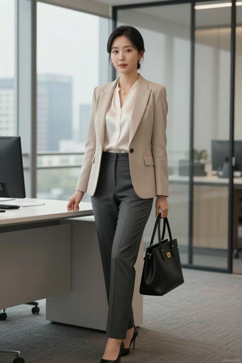 Korean business fashion with beige blazer