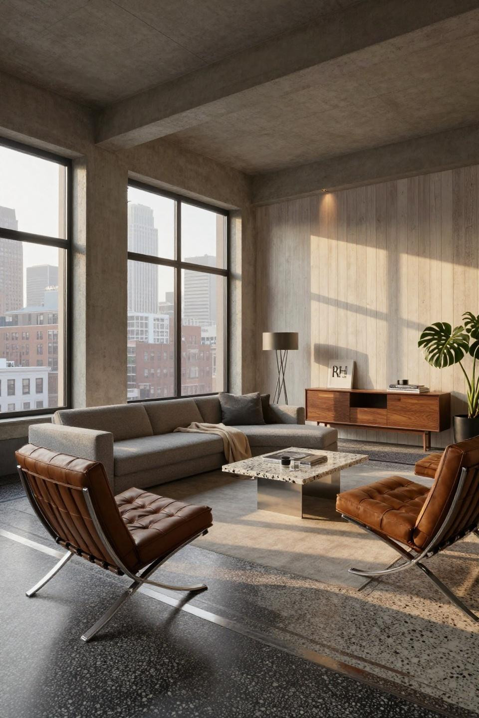 NYC home with B&B Italia Charles sectional and terrazzo flooring