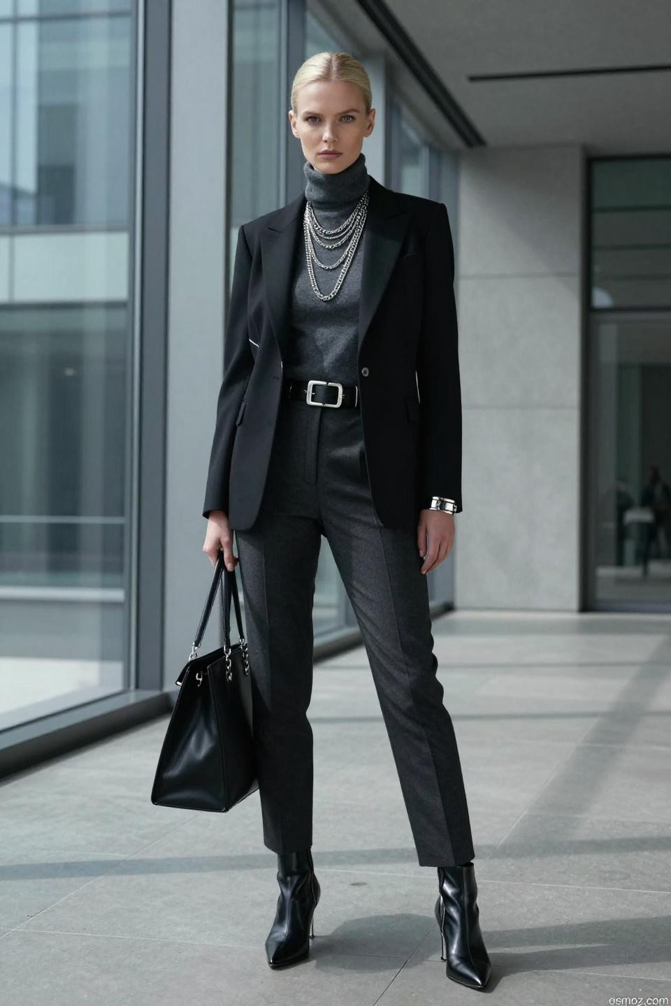 Edgy Office Outfit - chain layering