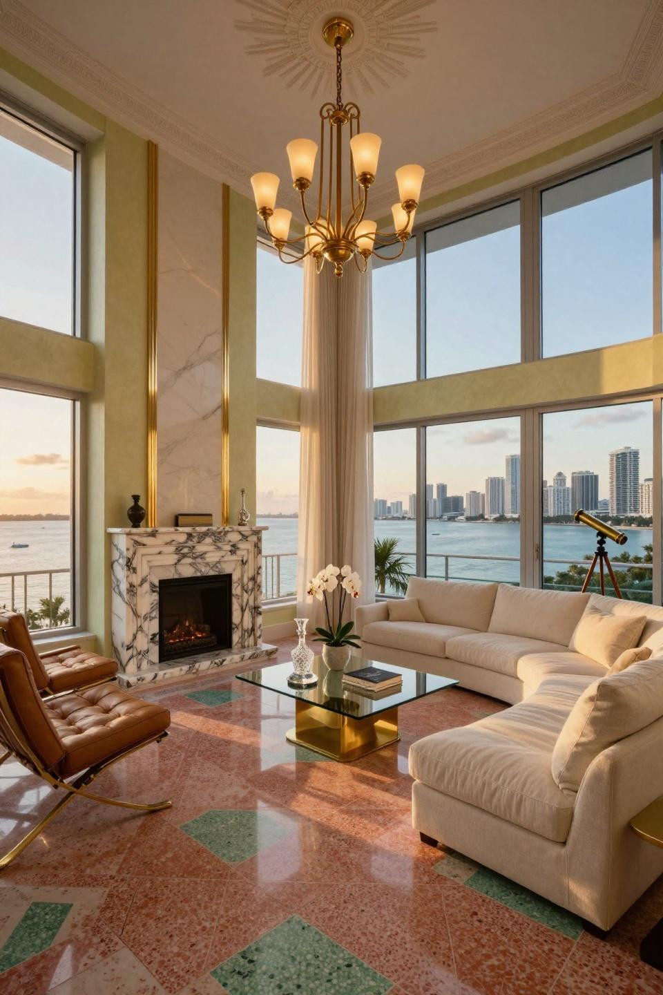Miami South Beach Art Deco penthouse with coral terrazzo flooring and Biscayne Bay views