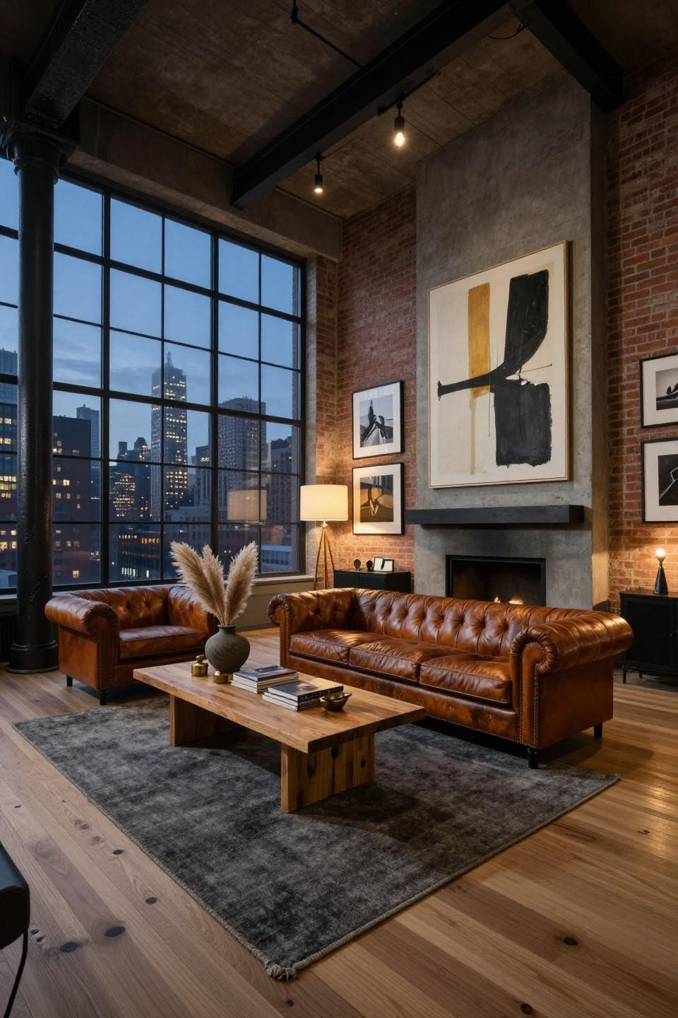 New York penthouse luxury with museum-quality art and cognac Chesterfield