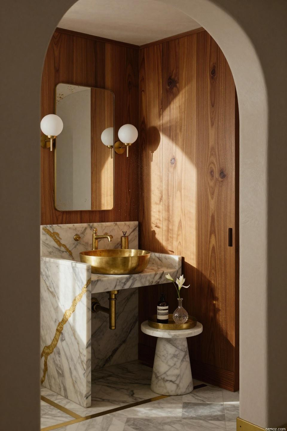Bathroom wall paneling ideas with walnut burl board and batten wainscoting