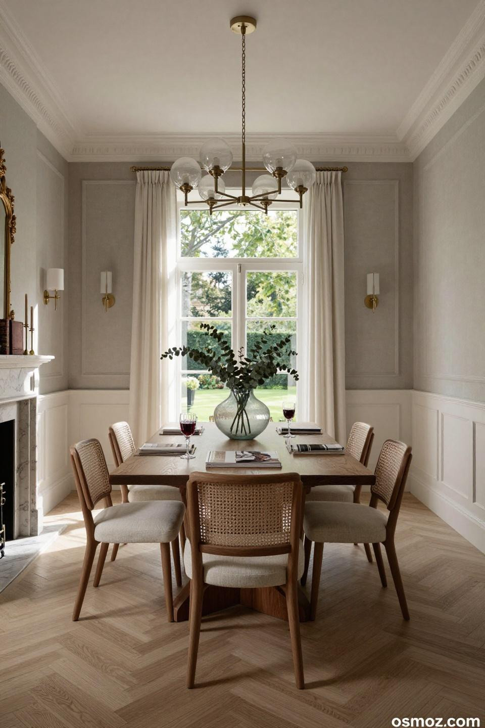 Dining room paneled walls in classic board and batten rising 42 inches