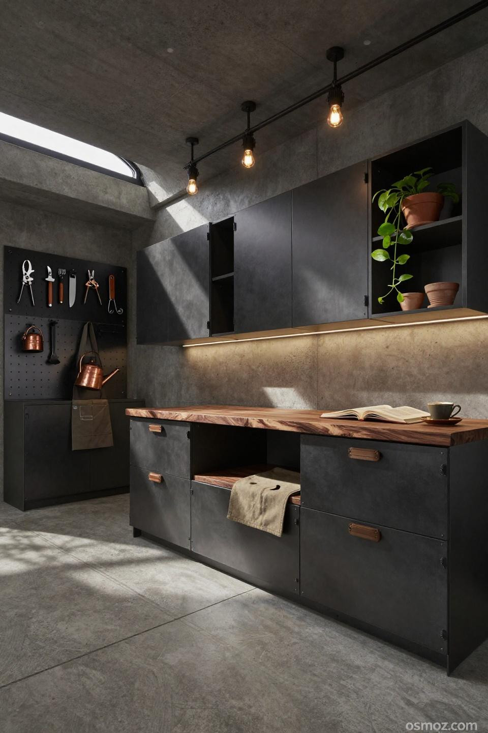 Garage storage hacks featuring blackened steel pegboard for garden tools