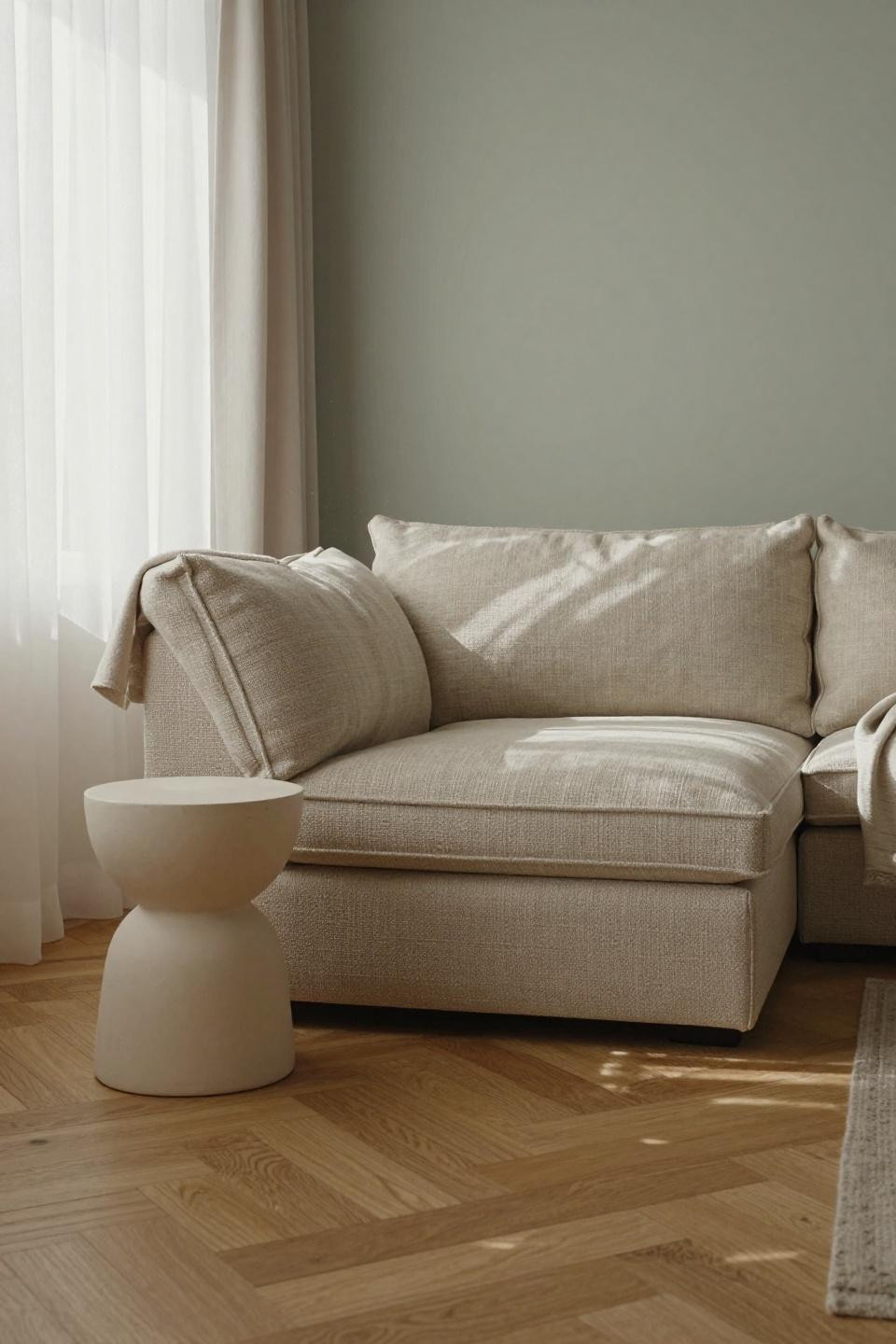 Couch ideas living room featuring low-profile sectional in Belgian linen
