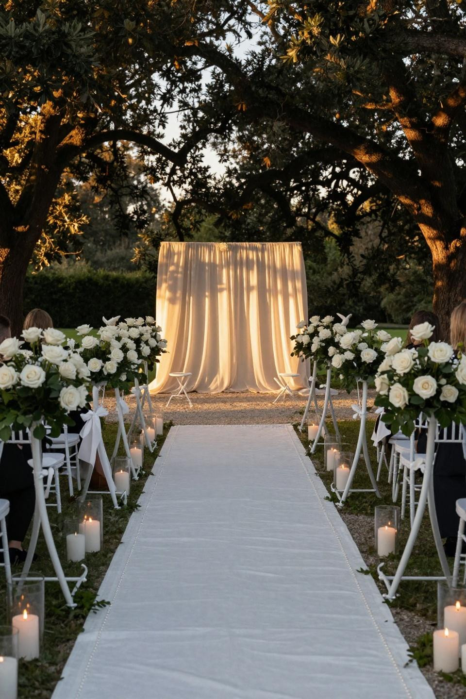 Wedding entrance ideas with steel shepherds crooks and ivory garden roses