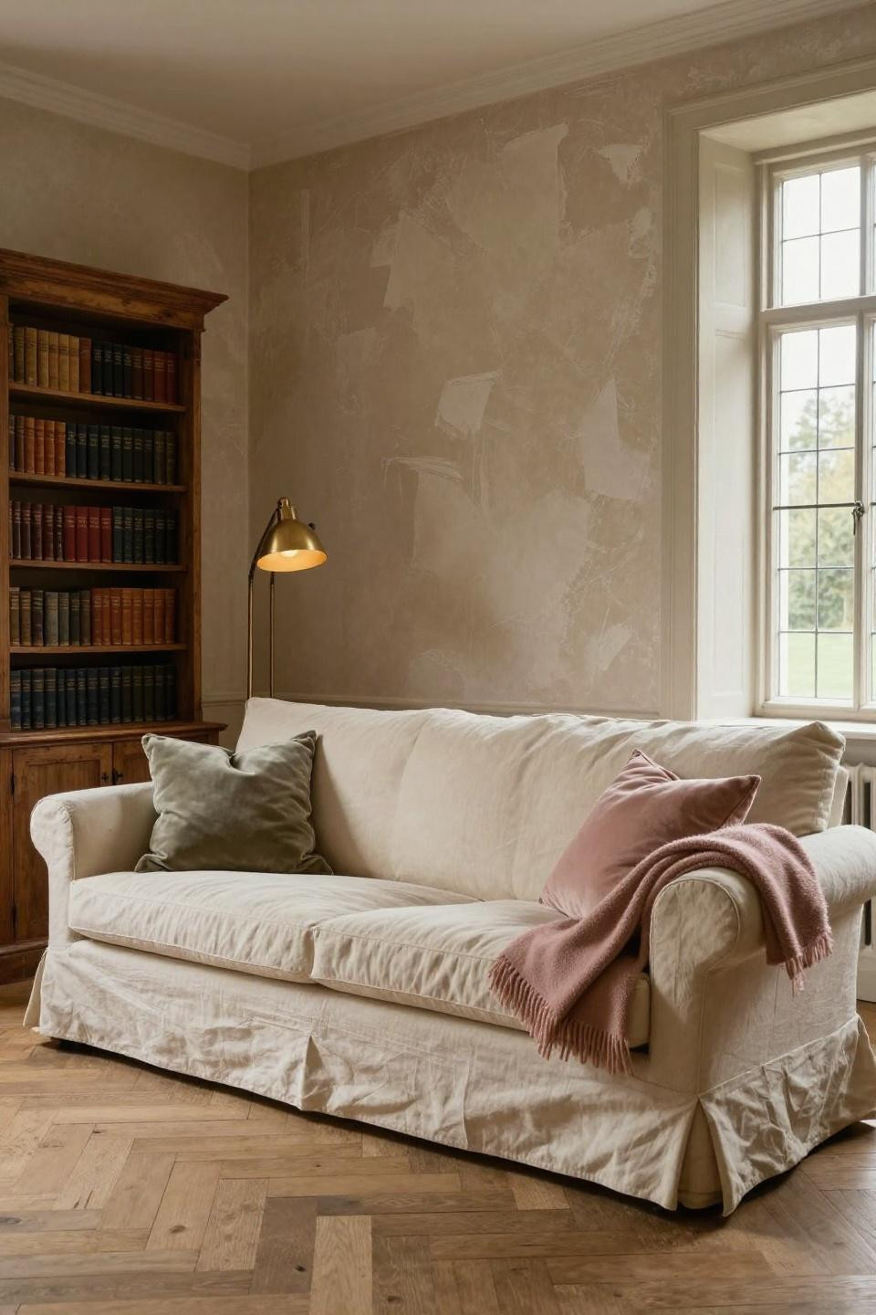 Cosy Cottage Living Room with cream linen sofa and layered throws