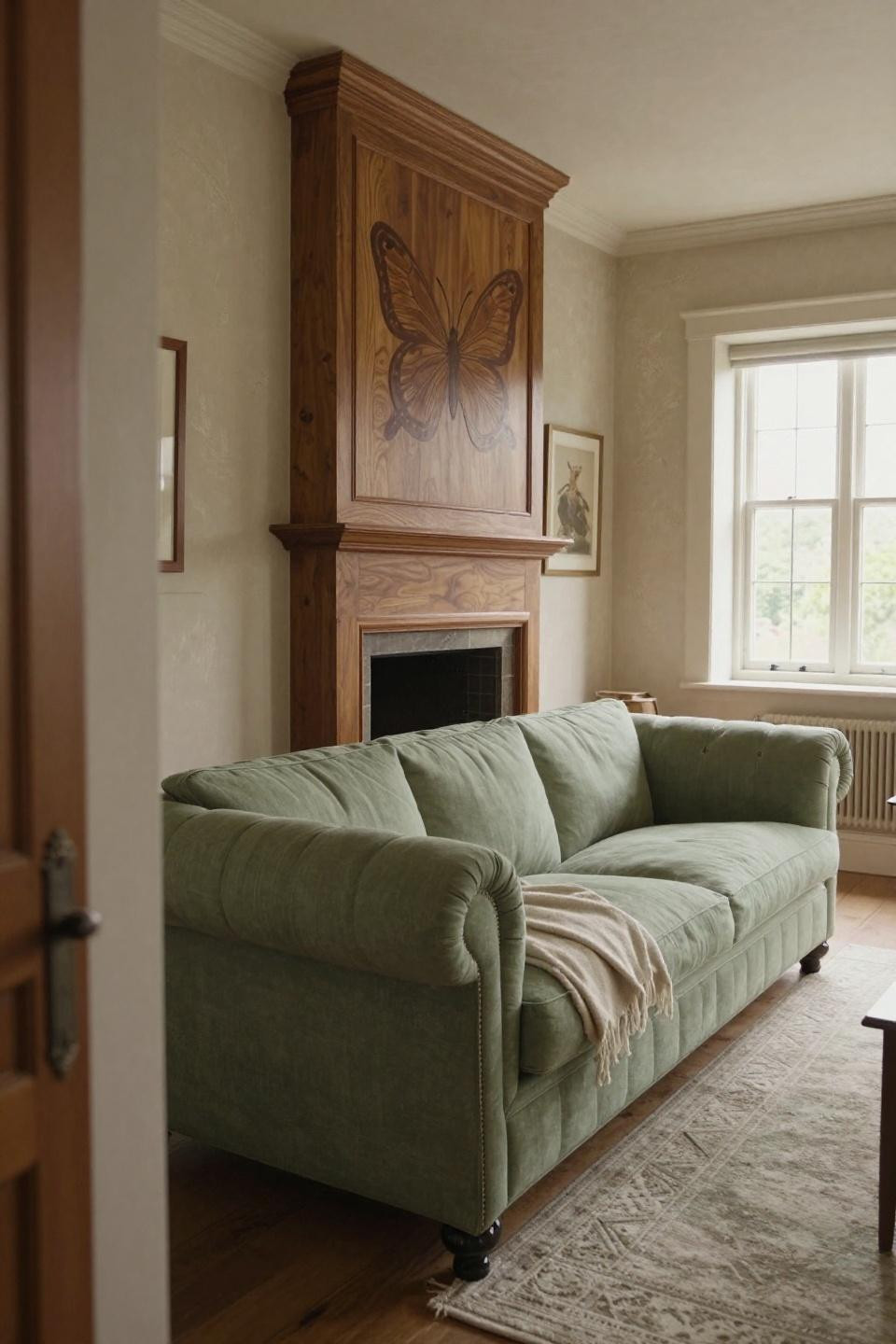 Cosy Cottage Living Room with sage green Chesterfield sofa
