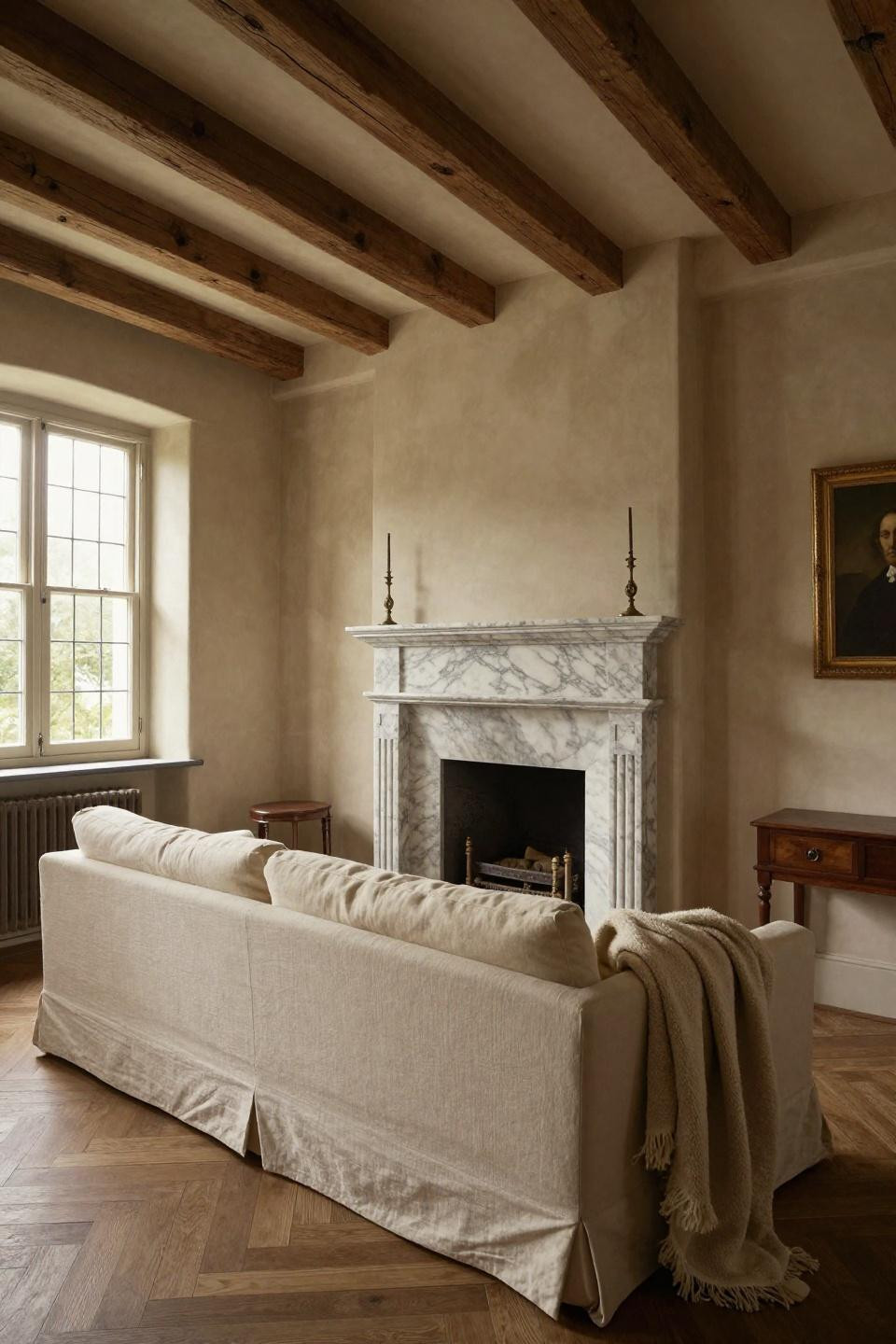 English Country Cottage Interiors with statement marble fireplace