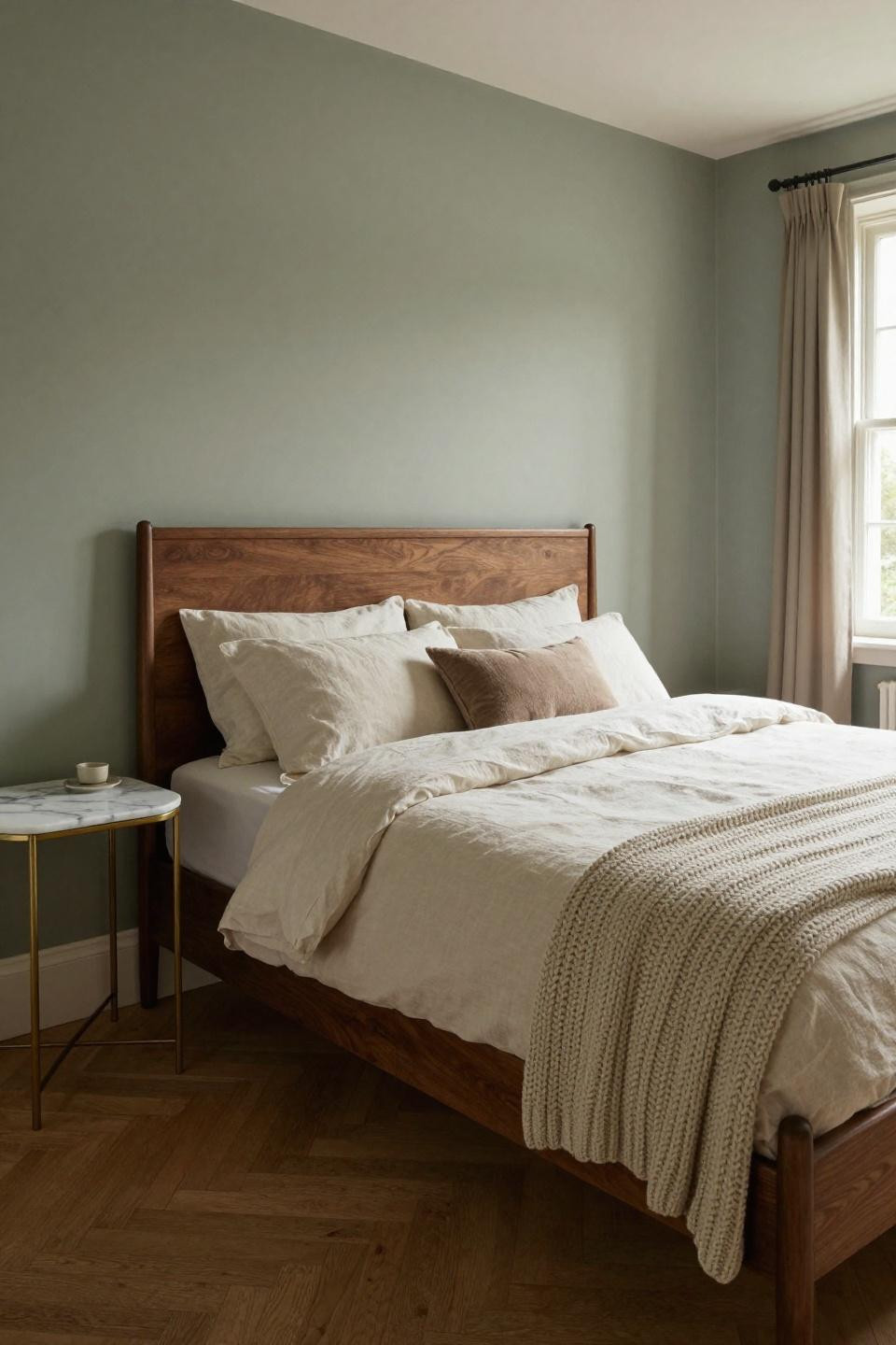 Cottage rooms bedrooms with book-matched Calacatta marble on brass-frame nightstand