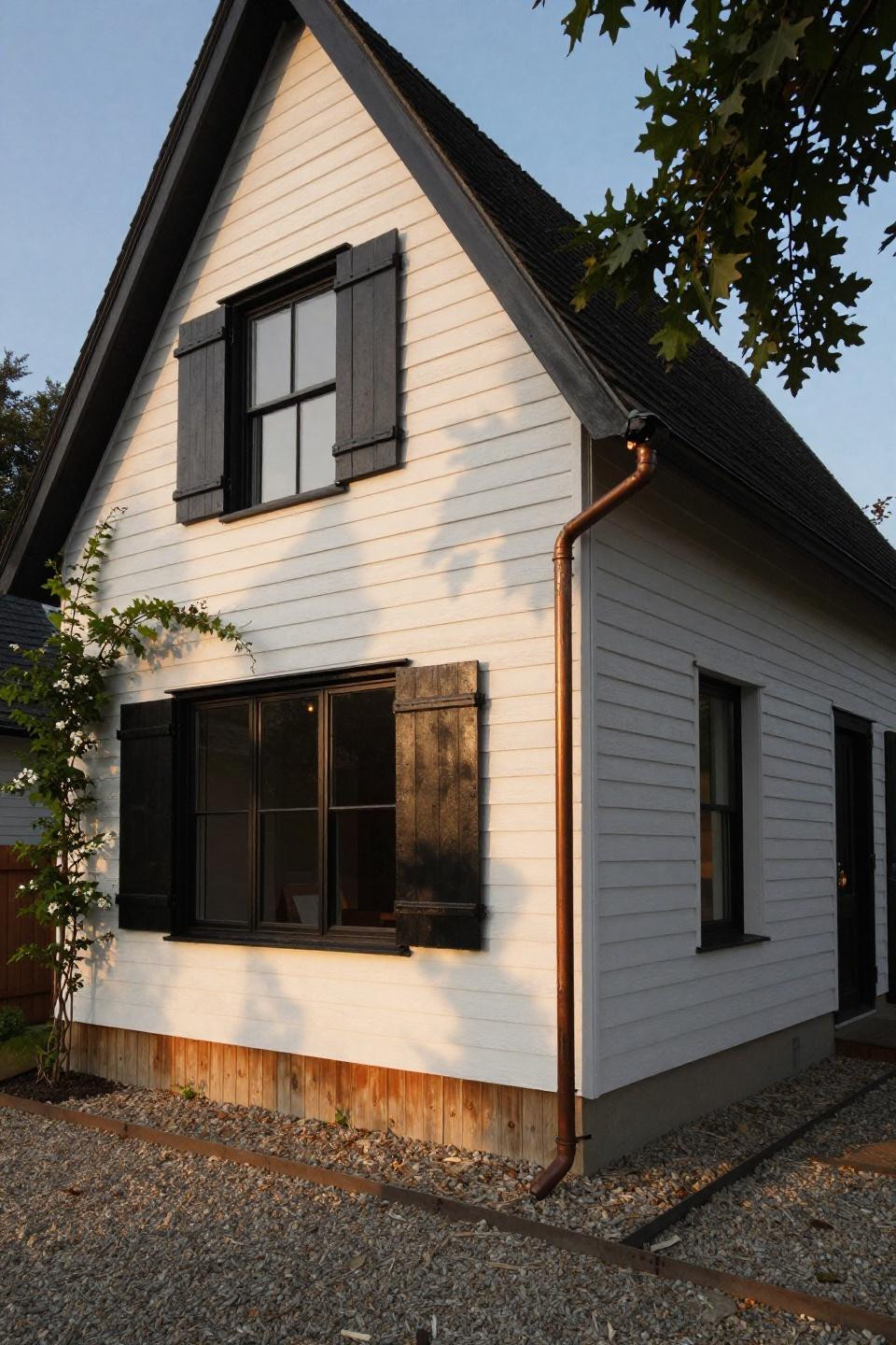 Cottage homes exterior with whitewashed oak and steel windows