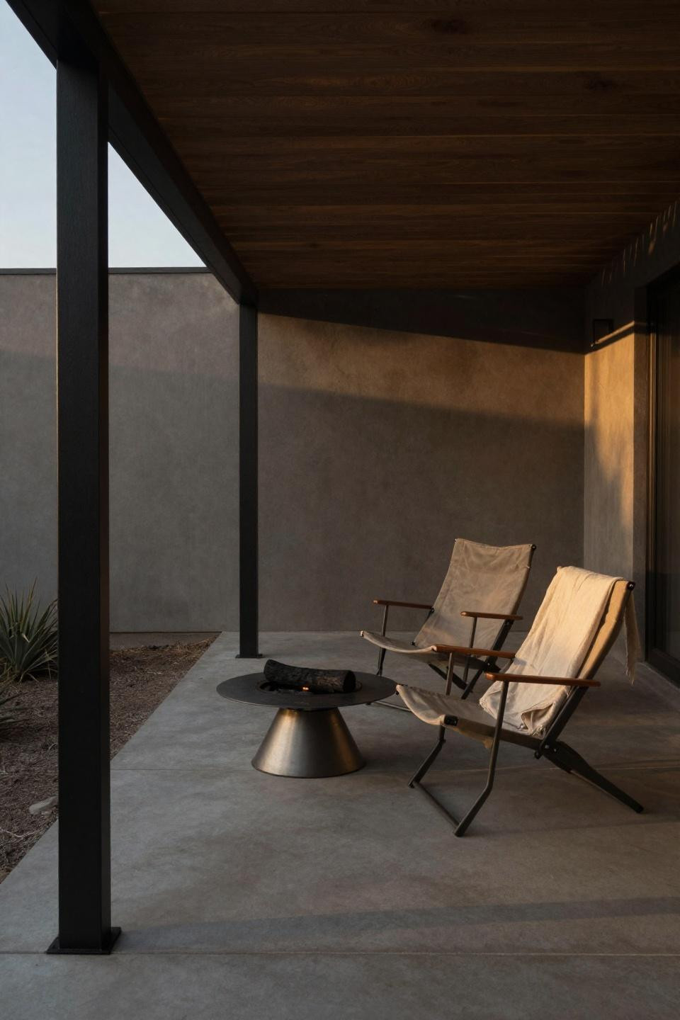 Cozy backyard ideas with pergola-frame covered patio and linear shadow patterns
