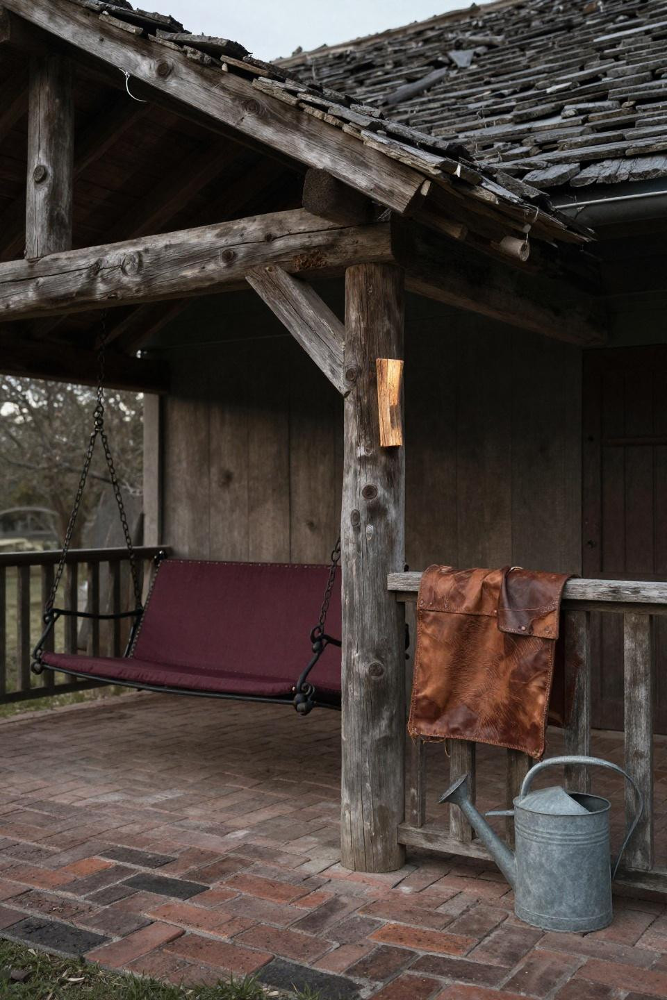 Backyard patio designs attached to house with weathered timber post-and-beam structure