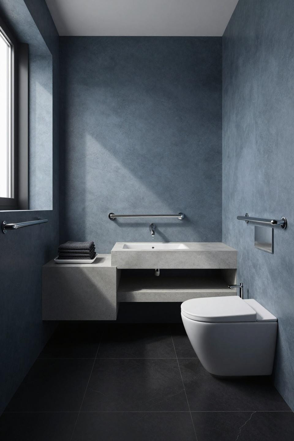 Modern toilet room with venetian plaster and minimalist concrete vanity