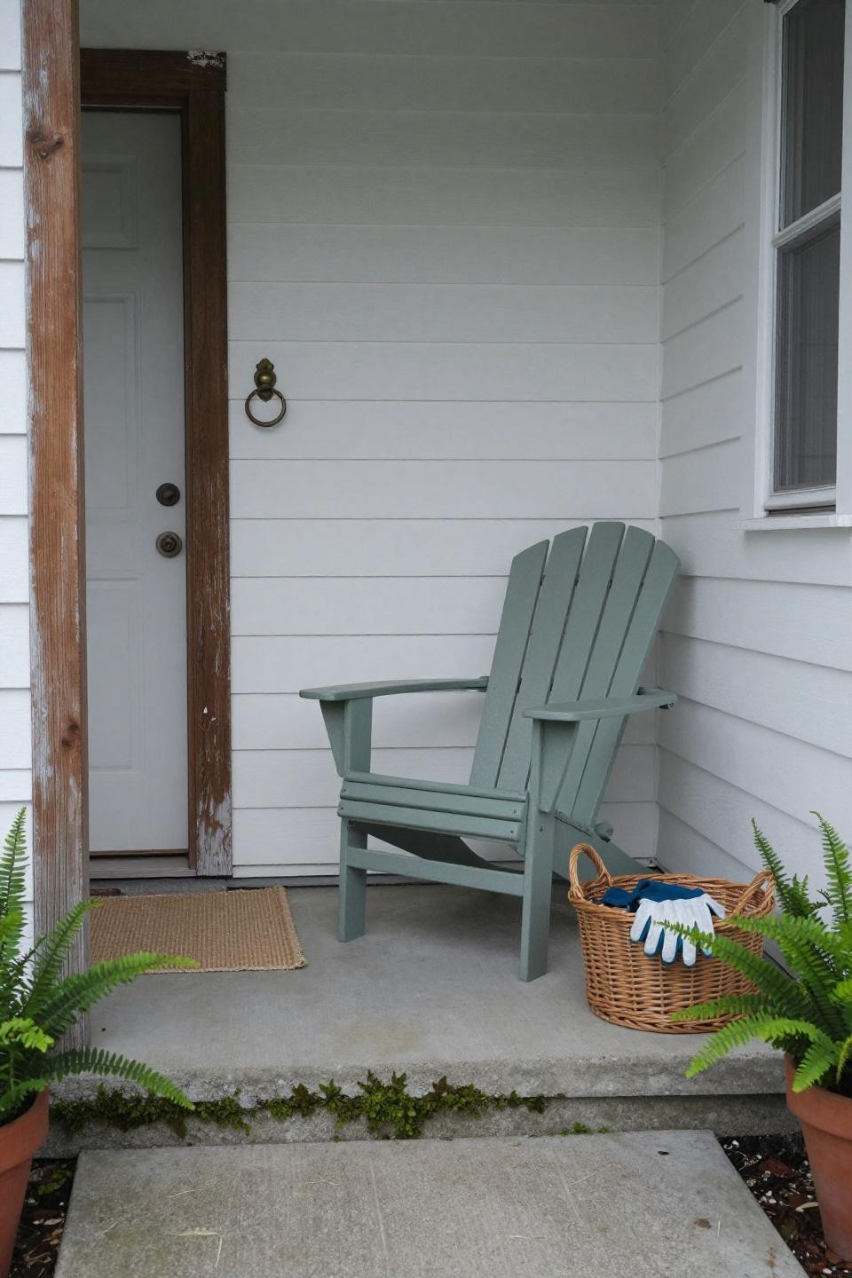 Tiny front porch ideas with sage Adirondack chair