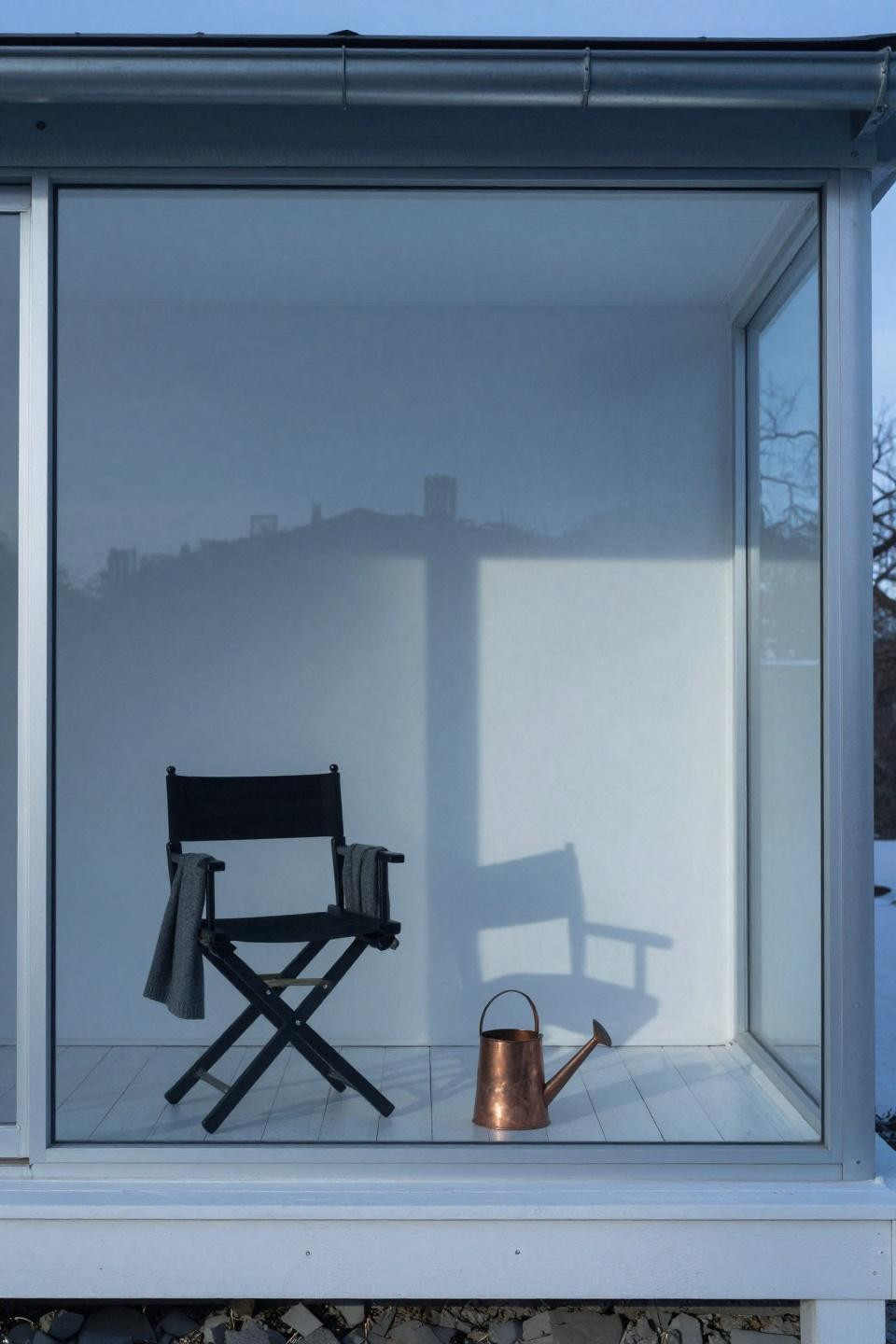 Small front stoop ideas with white Venetian plaster walls