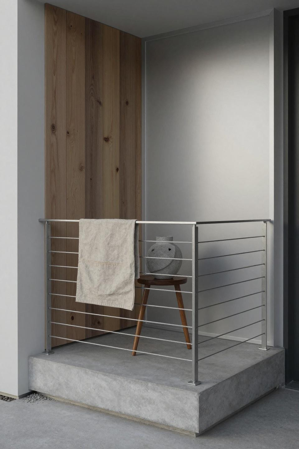Porch ideas entrance with steel cable railing system