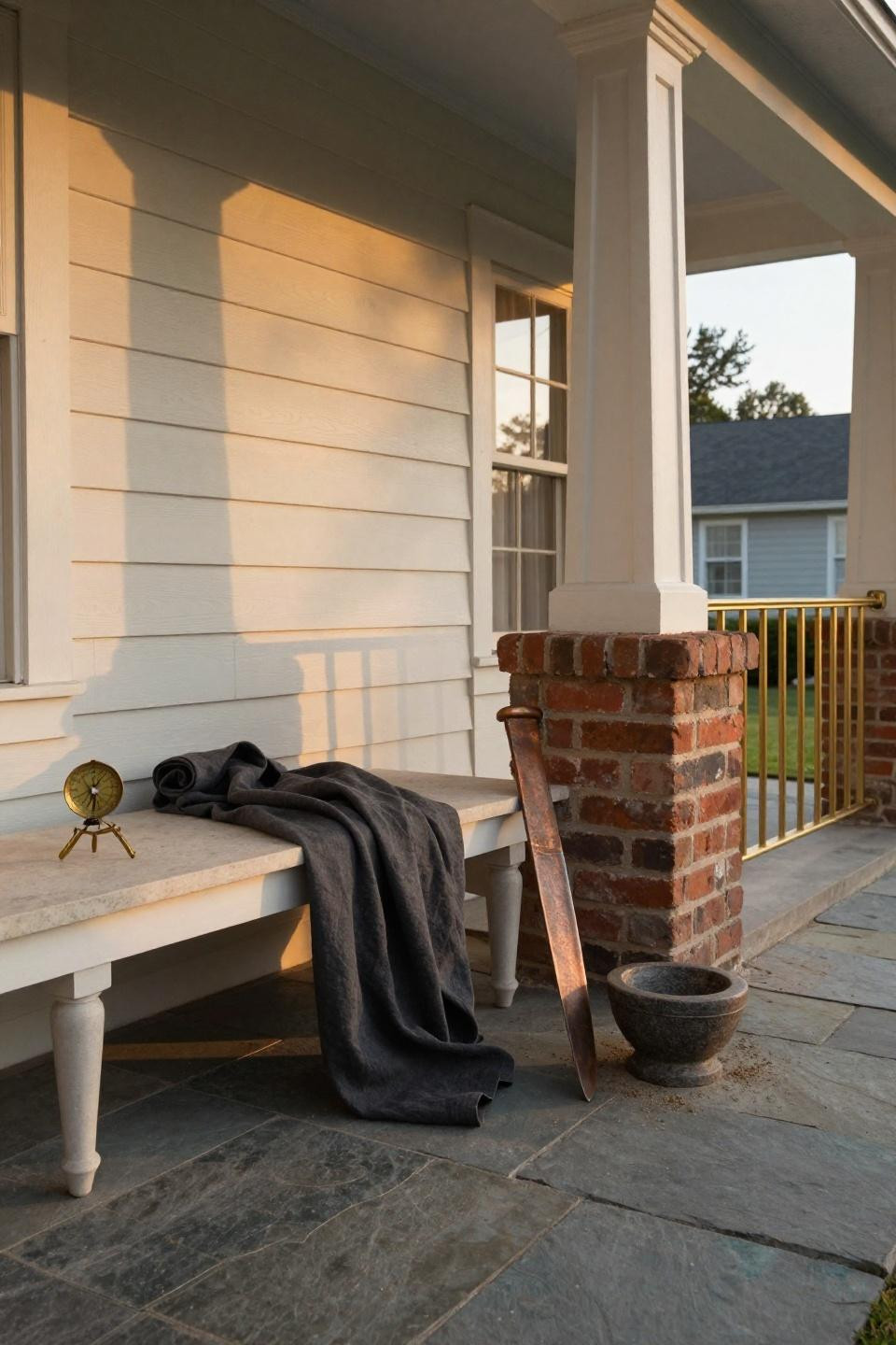 Front porch design with custom limestone seating ledge