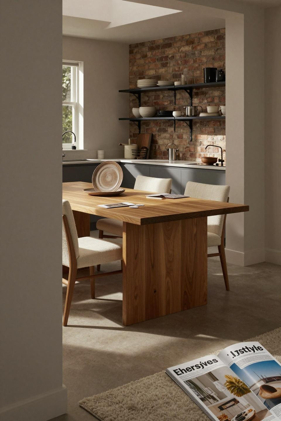 Natural wood dining table showing medullary ray patterns