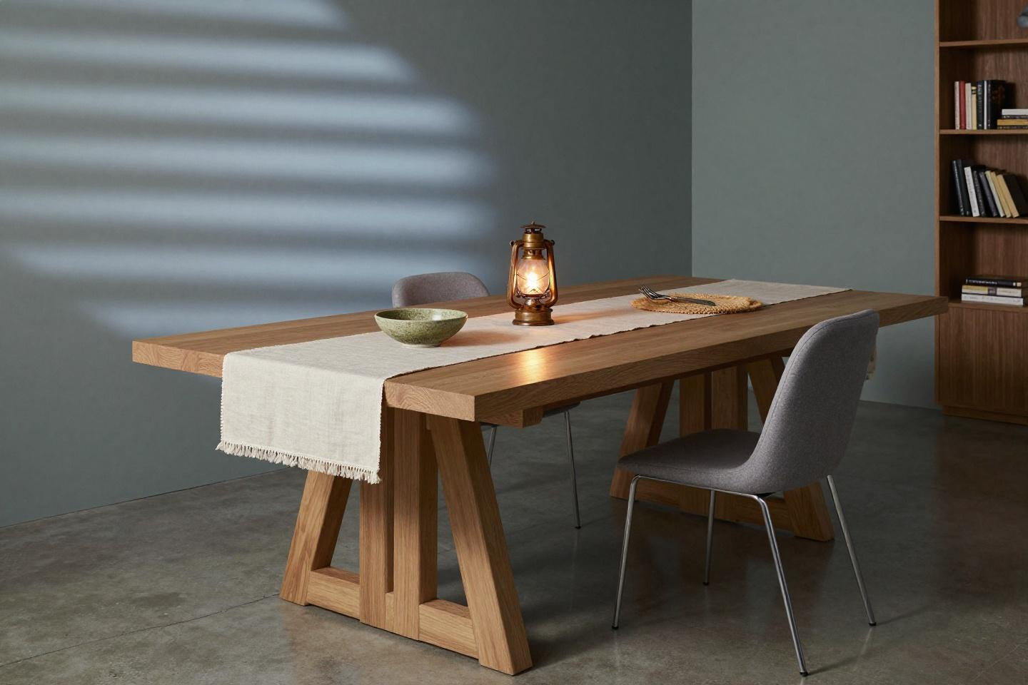 Dining table inspiration with light oak trestle base