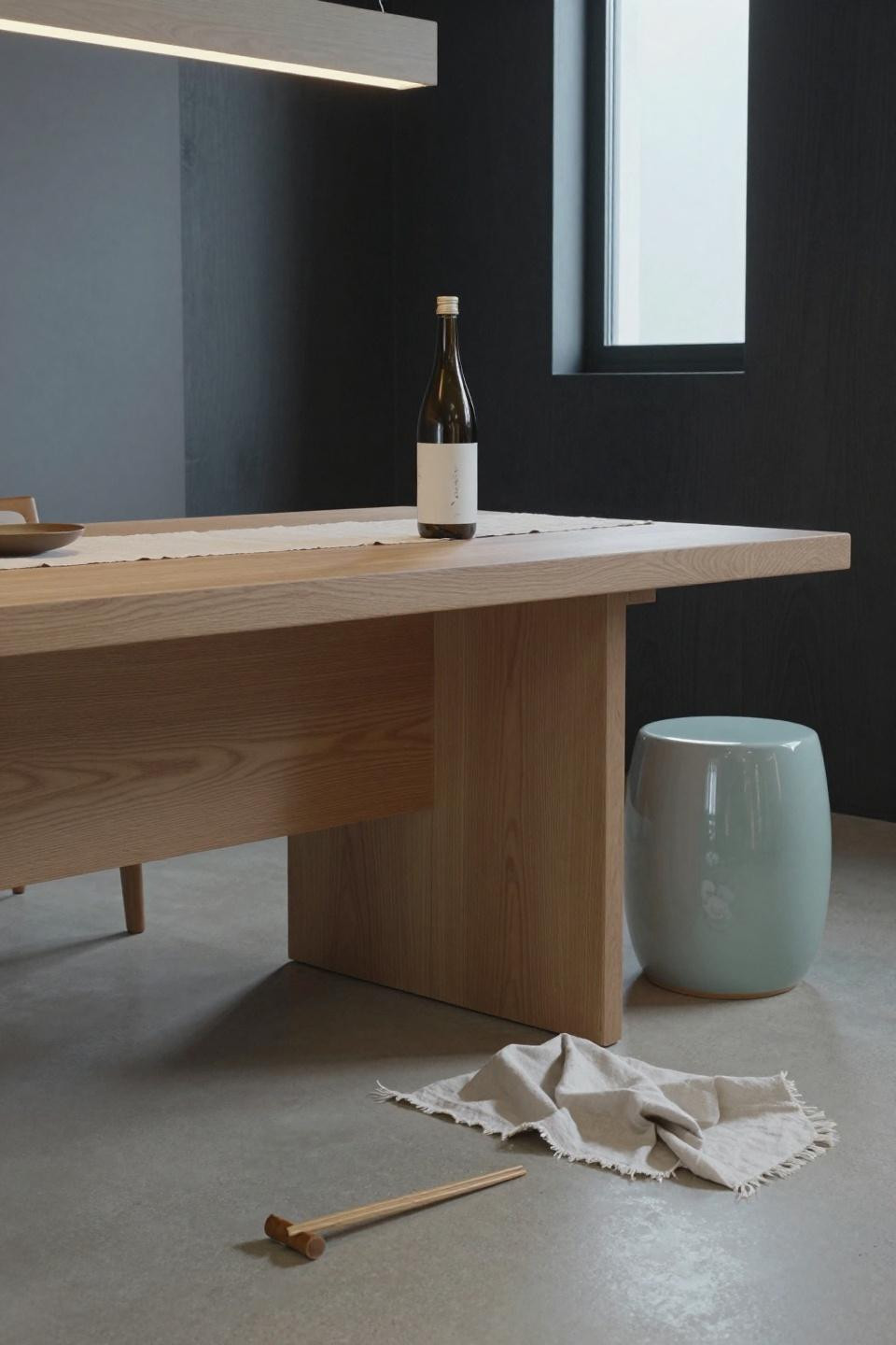 Oak kitchen table with light oak slab and clean lines