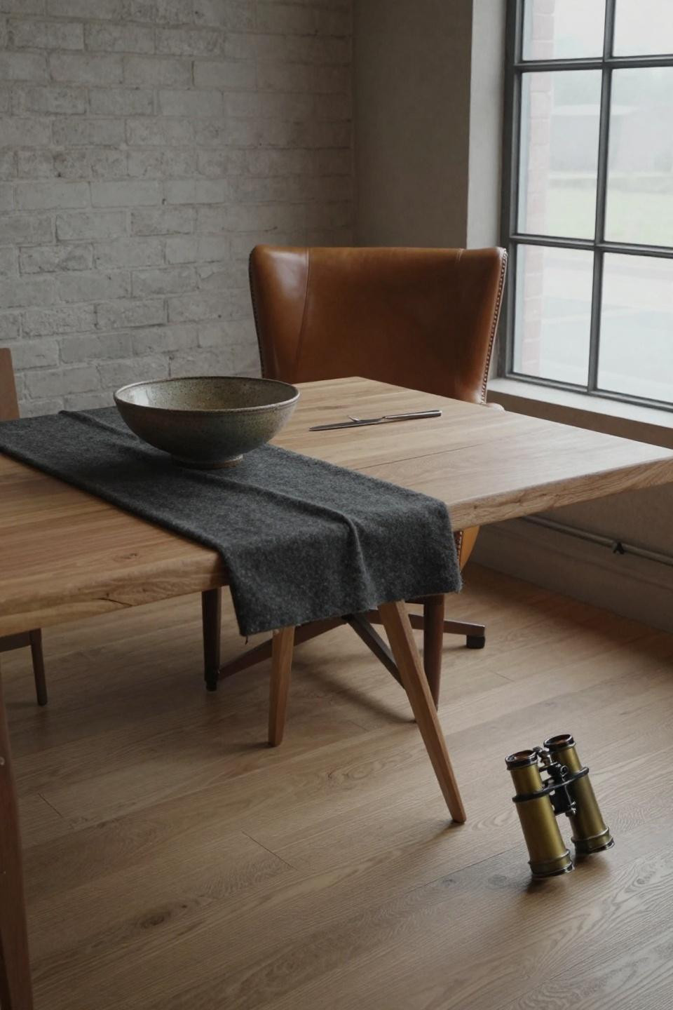 Simple dining table with pale oak slab top