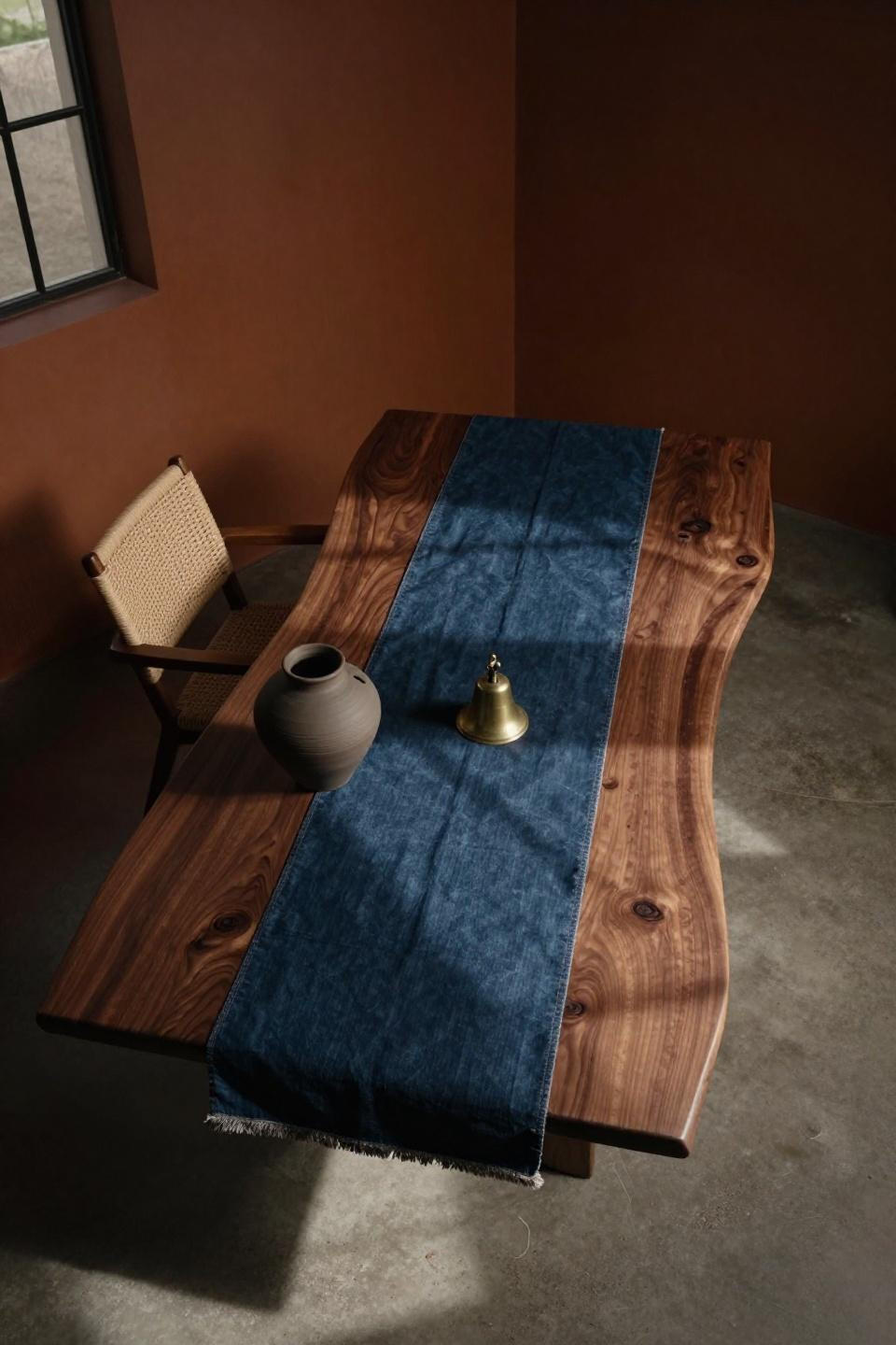Light wood dining table with organic freeform edge