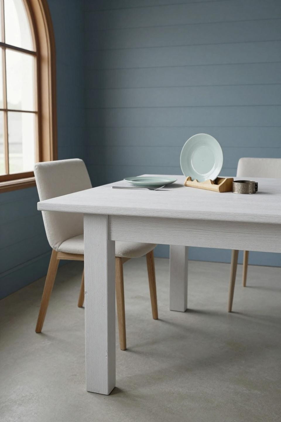 Oak kitchen table with whitewashed finish and visible grain