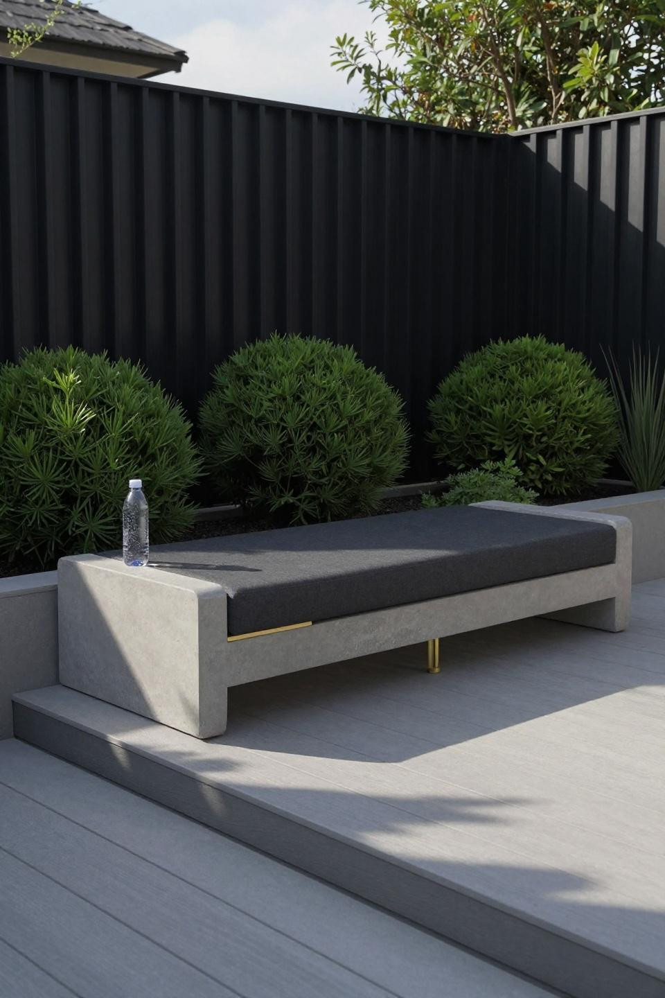 Backyard inspiration with sleek composite decking and blackened steel privacy screen