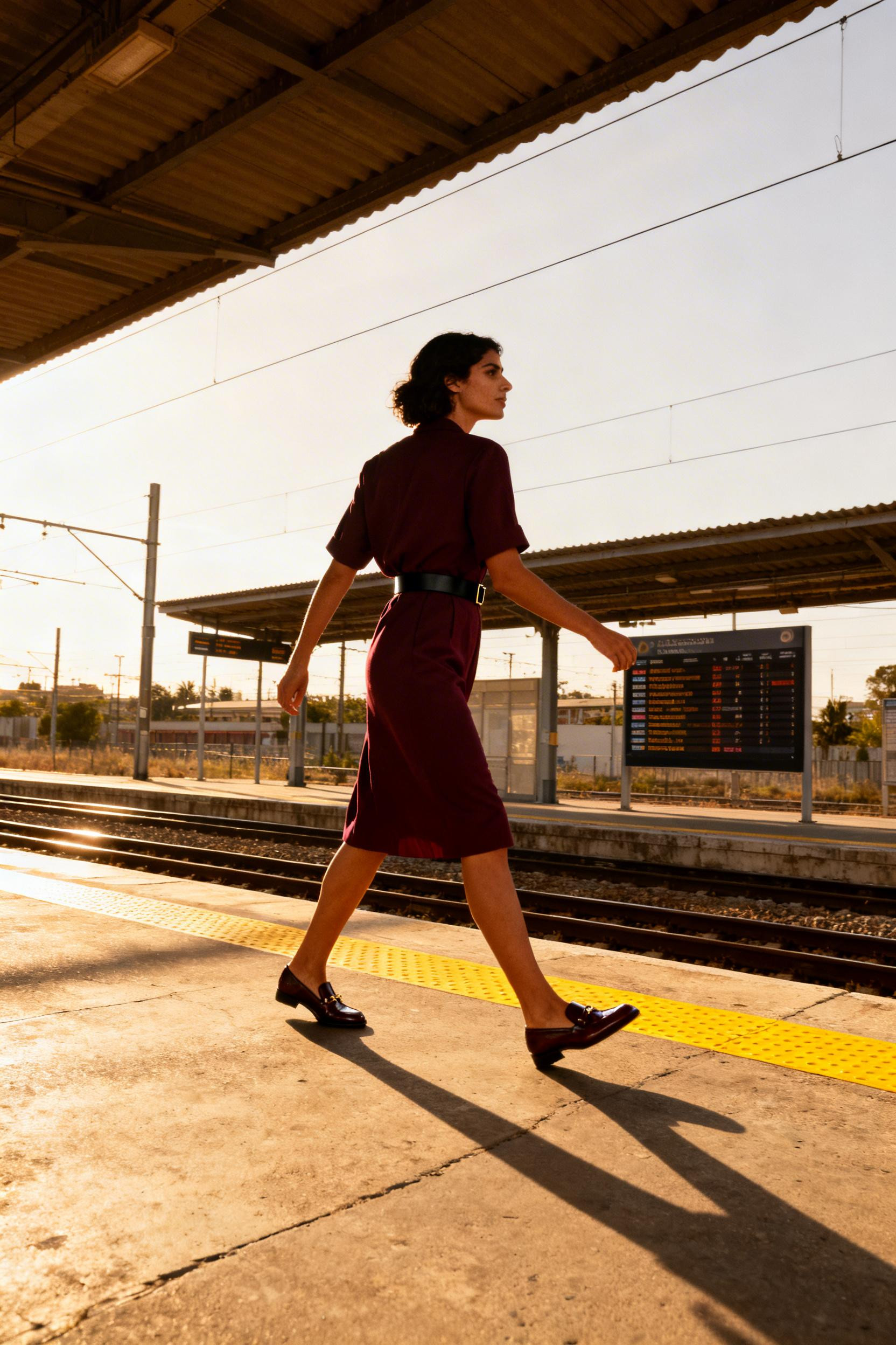 Simple Professional Outfits - burgundy dress black belt