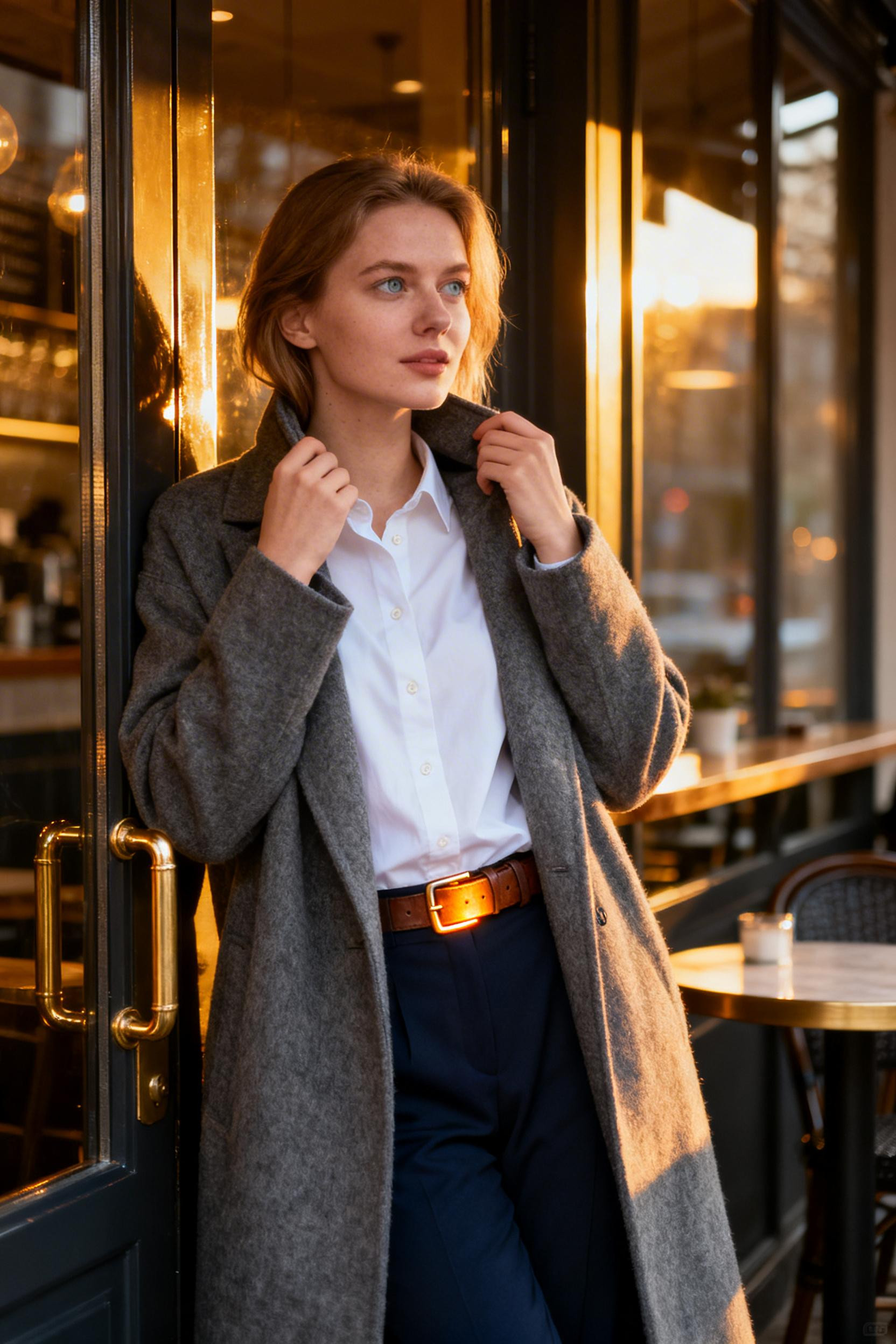 Easy Office Outfits - grey wool coat white shirt