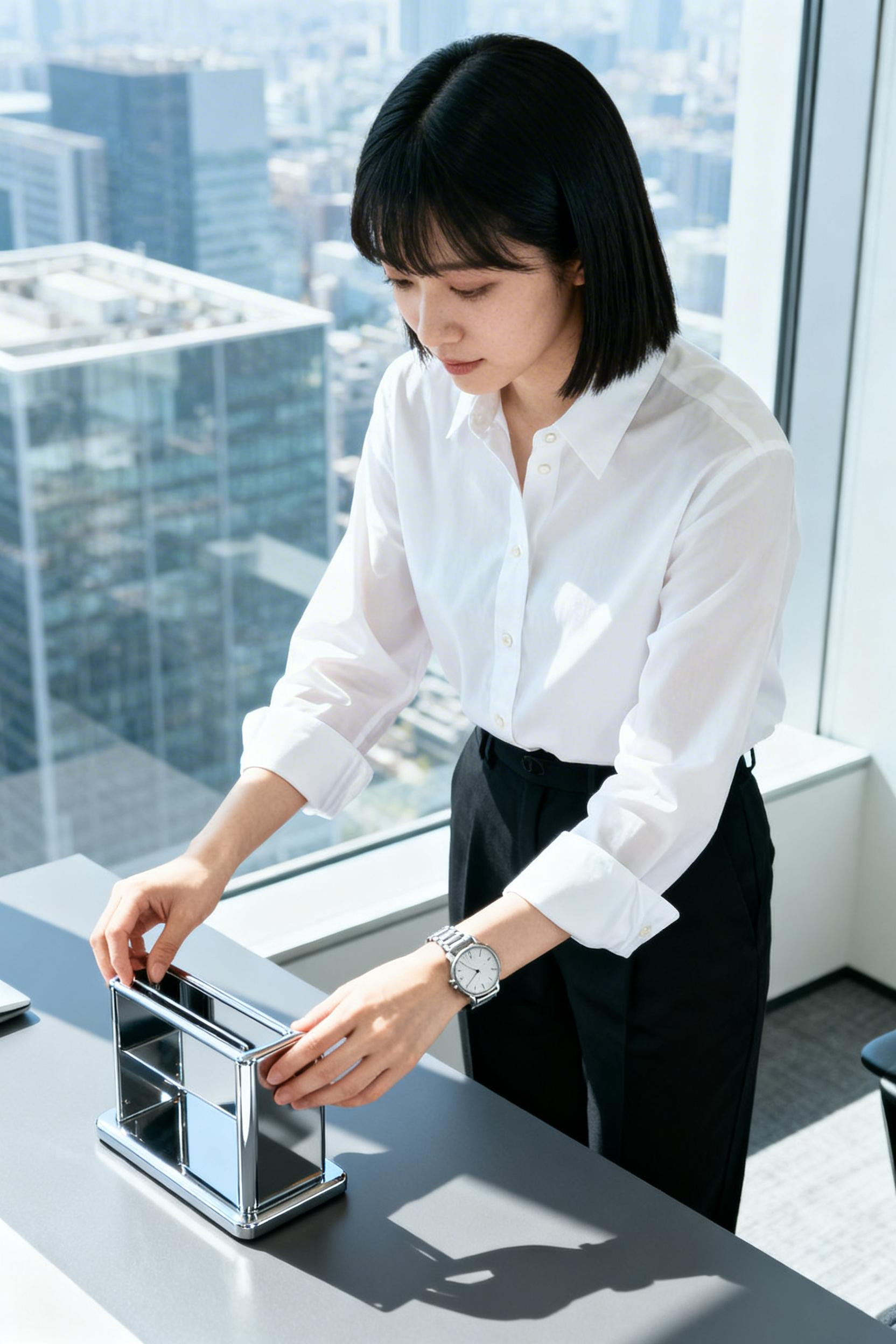 Basic Office Outfits Women - white shirt black trousers