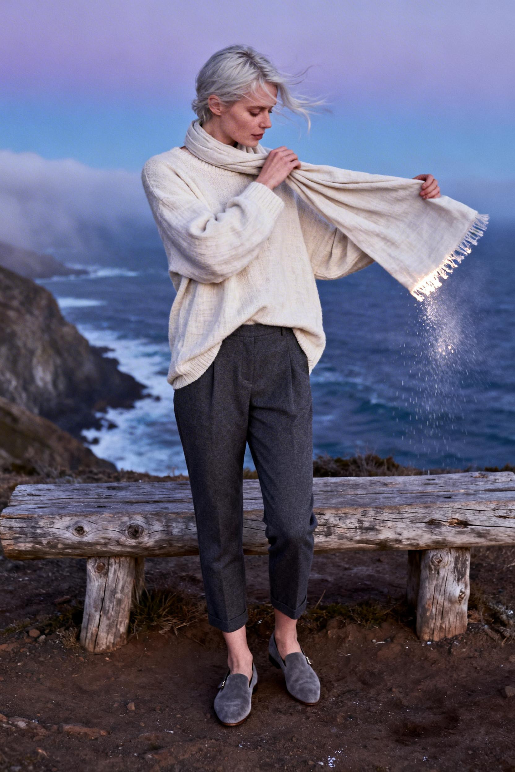 Simple Professional Outfits - cream sweater charcoal trousers