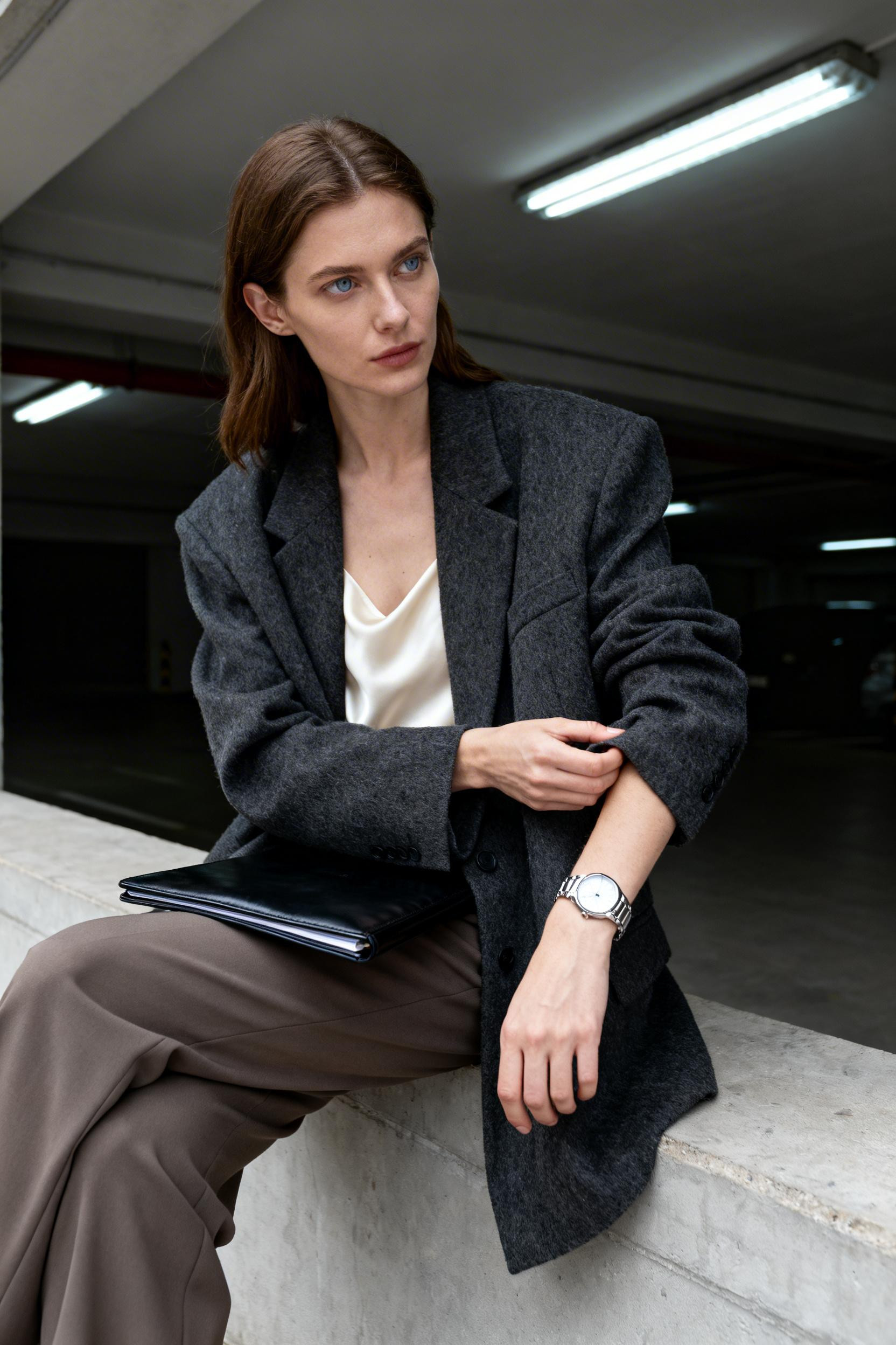 Easy Office Outfits - charcoal blazer cream camisole